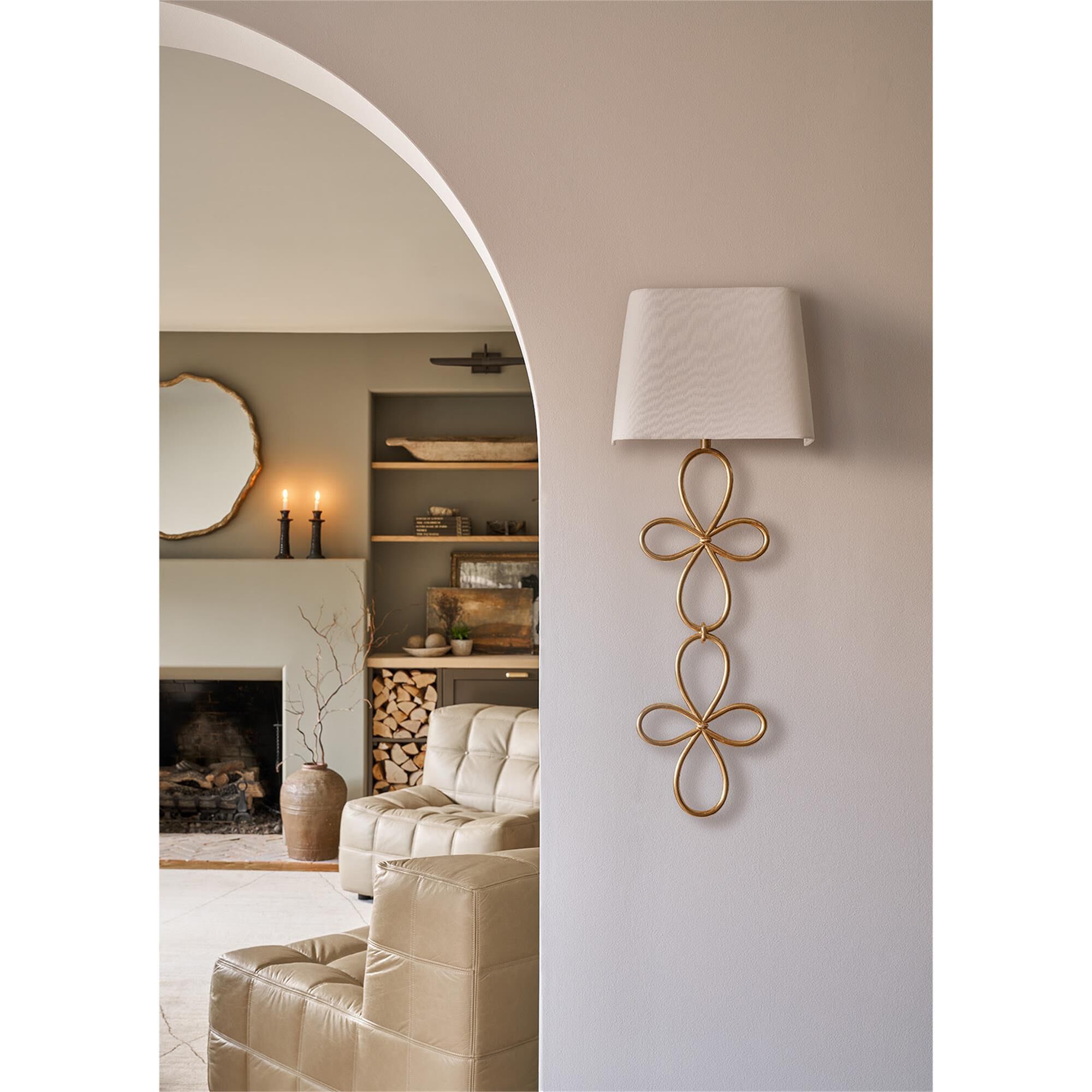 Shown in Gold Leaf finish and Linen shade