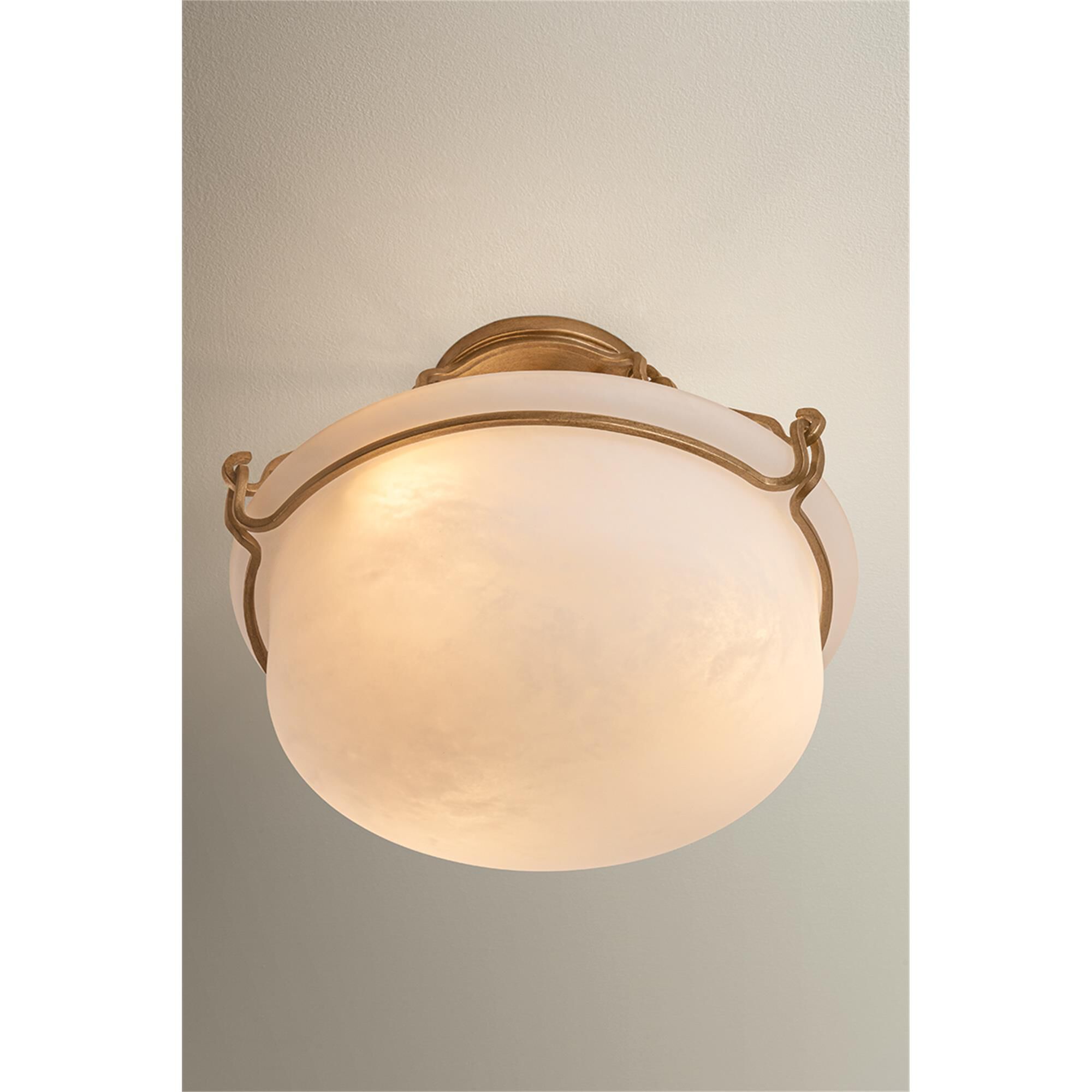 Shown in Patina Gold Leaf finish and Matte Cloud glass