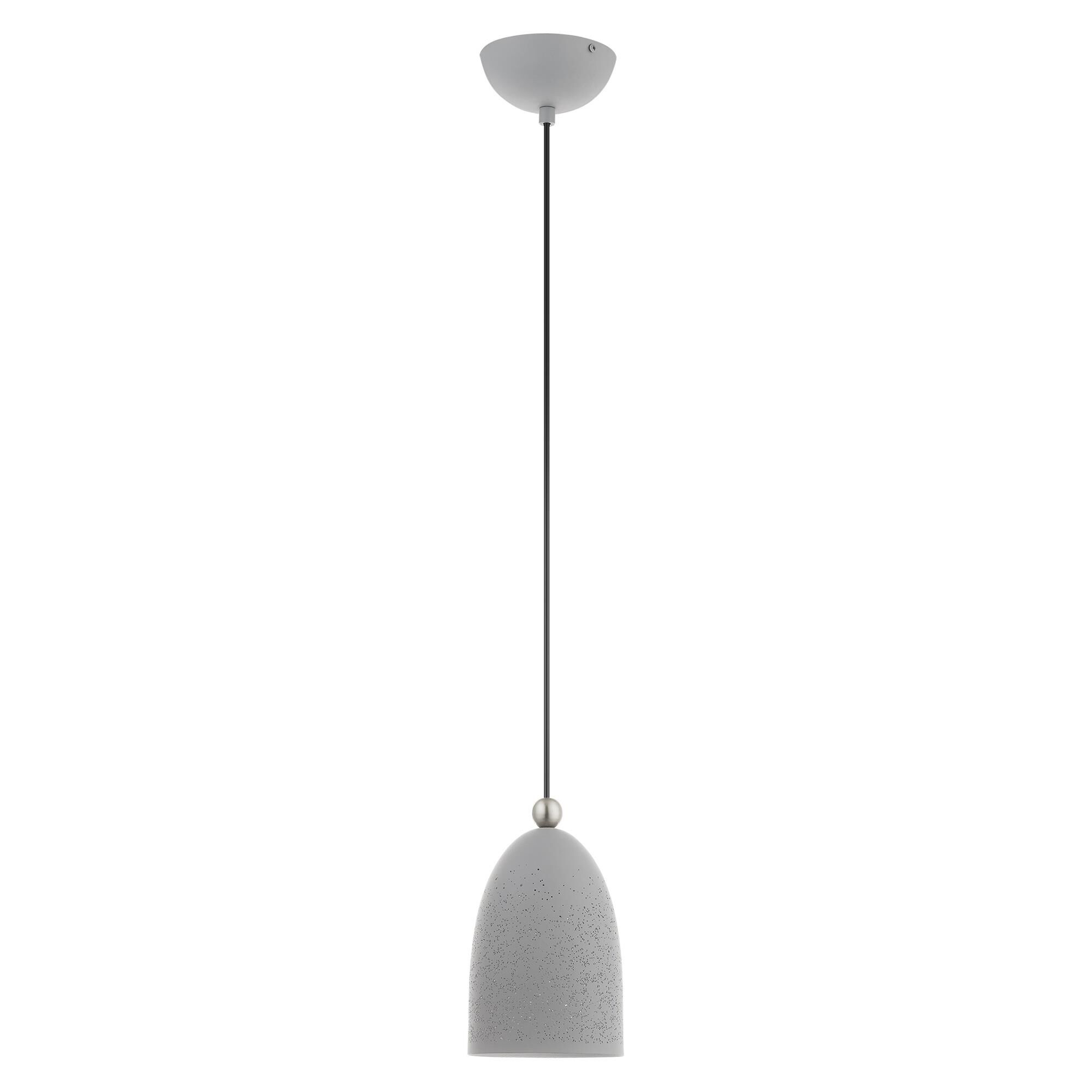 Shown in Nordic Gray With Brushed Nickel Accents finish and Nordic Gray Ornamental Metal Shade With White Finish Inside glass and Nordic Gray Ornamental Metal  With White Finish Inside shade