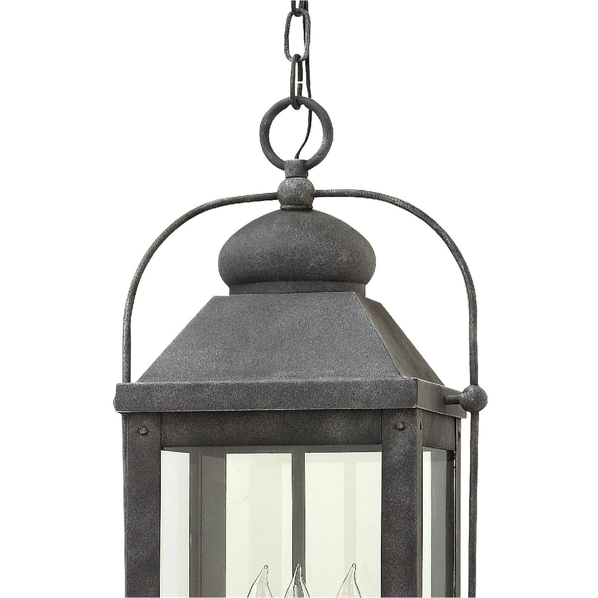 Shown in Aged Zinc finish and Clear glass