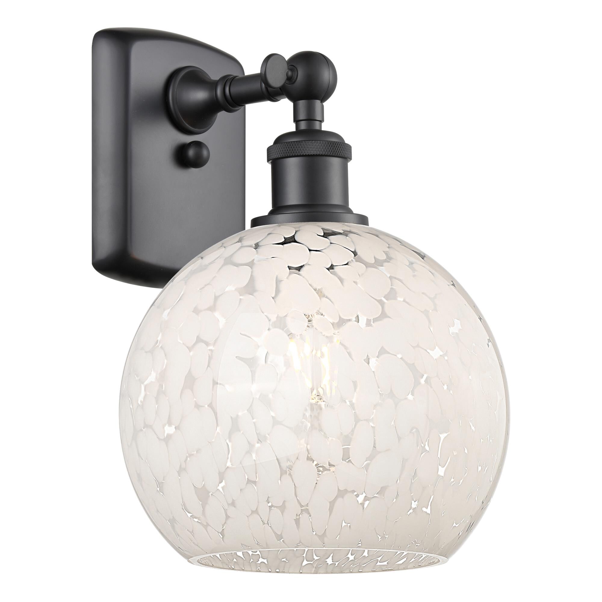 Shown in Matte Black finish and White Mouchette glass