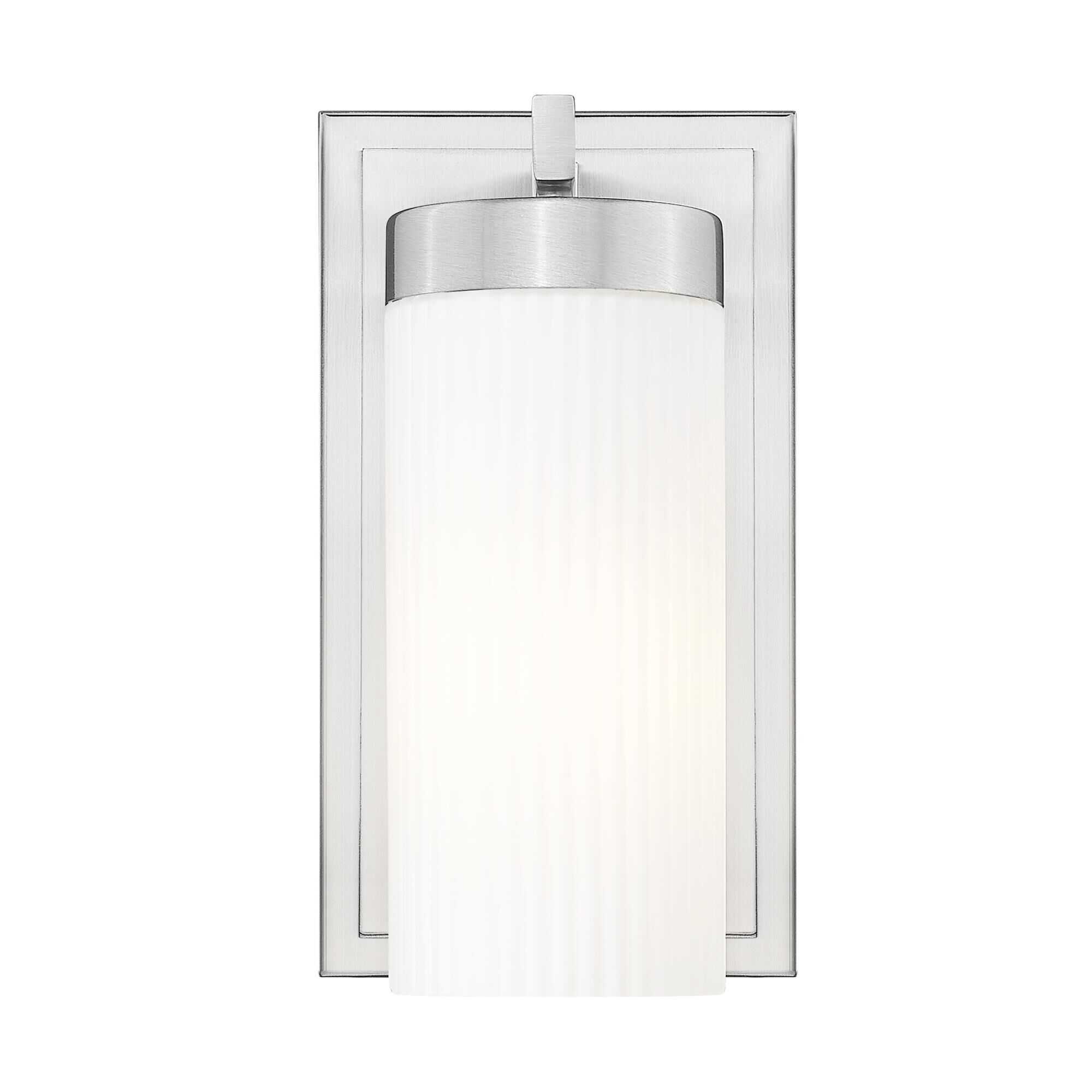 Shown in Brushed Nickel finish and White glass and White shade