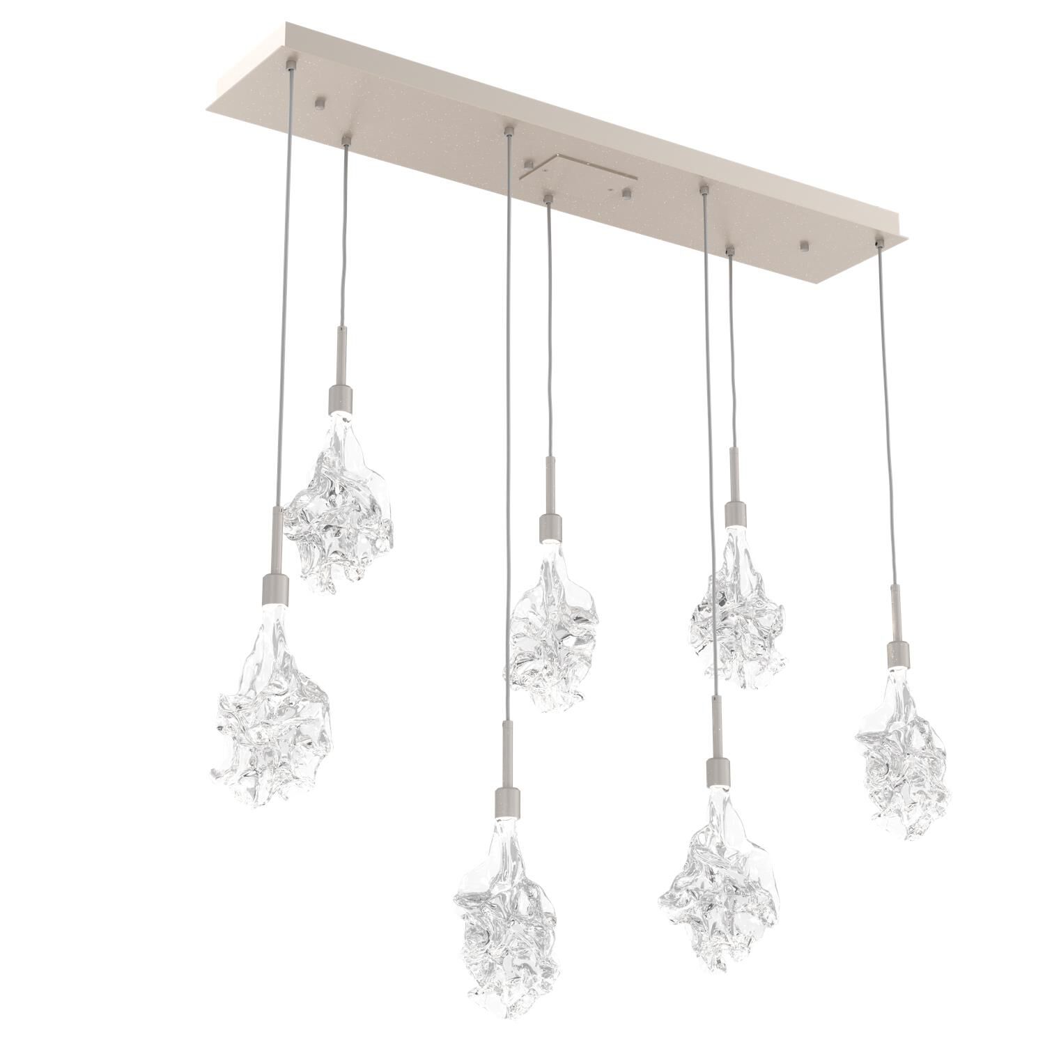 Shown in Metallic Beige Silver finish and Clear Blown glass