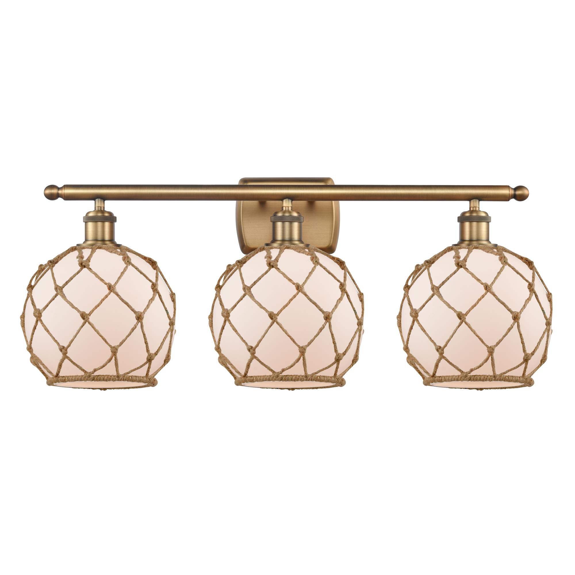 Shown in Brushed Brass finish and Sphere glass and Glass And Rope shade