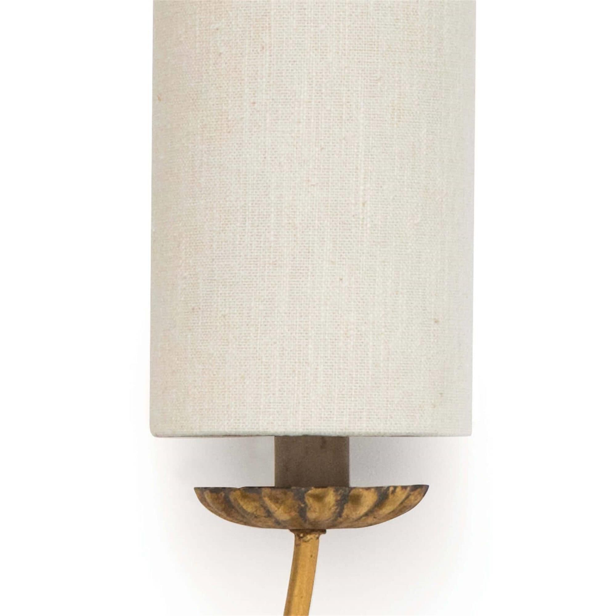 Shown in Antique Gold finish and Linen shade