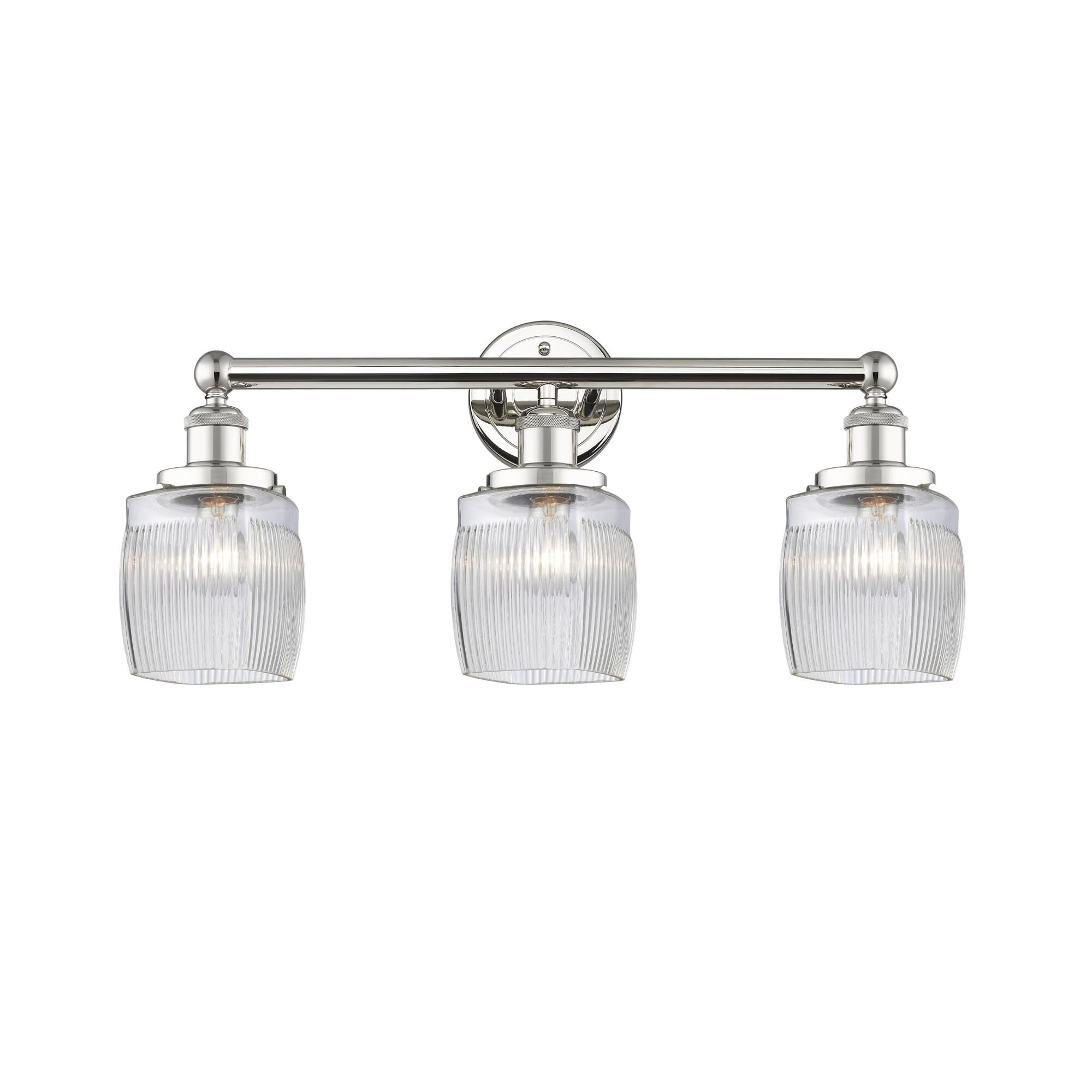 Shown in Polished Nickel finish and Clear Halophane glass