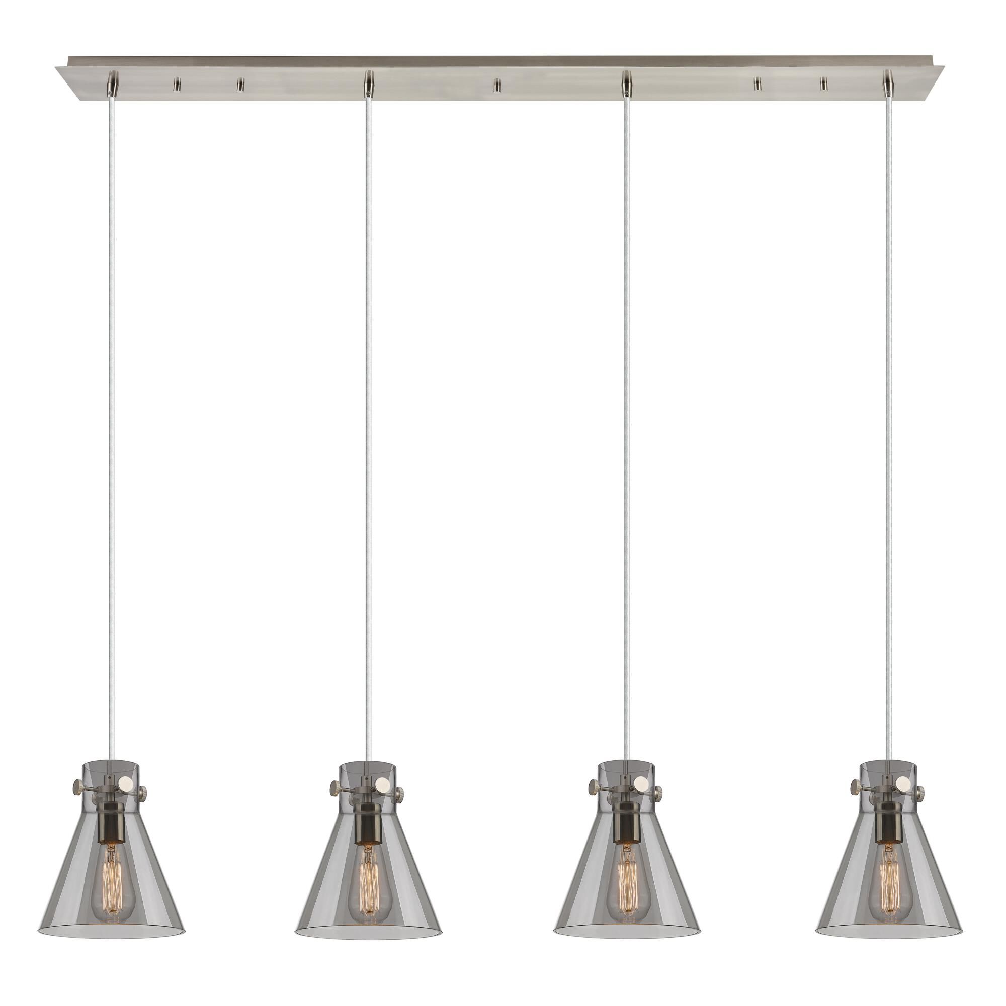 Shown in Brushed Satin Nickel finish and Light Smoke glass and Light Smoke Glass shade
