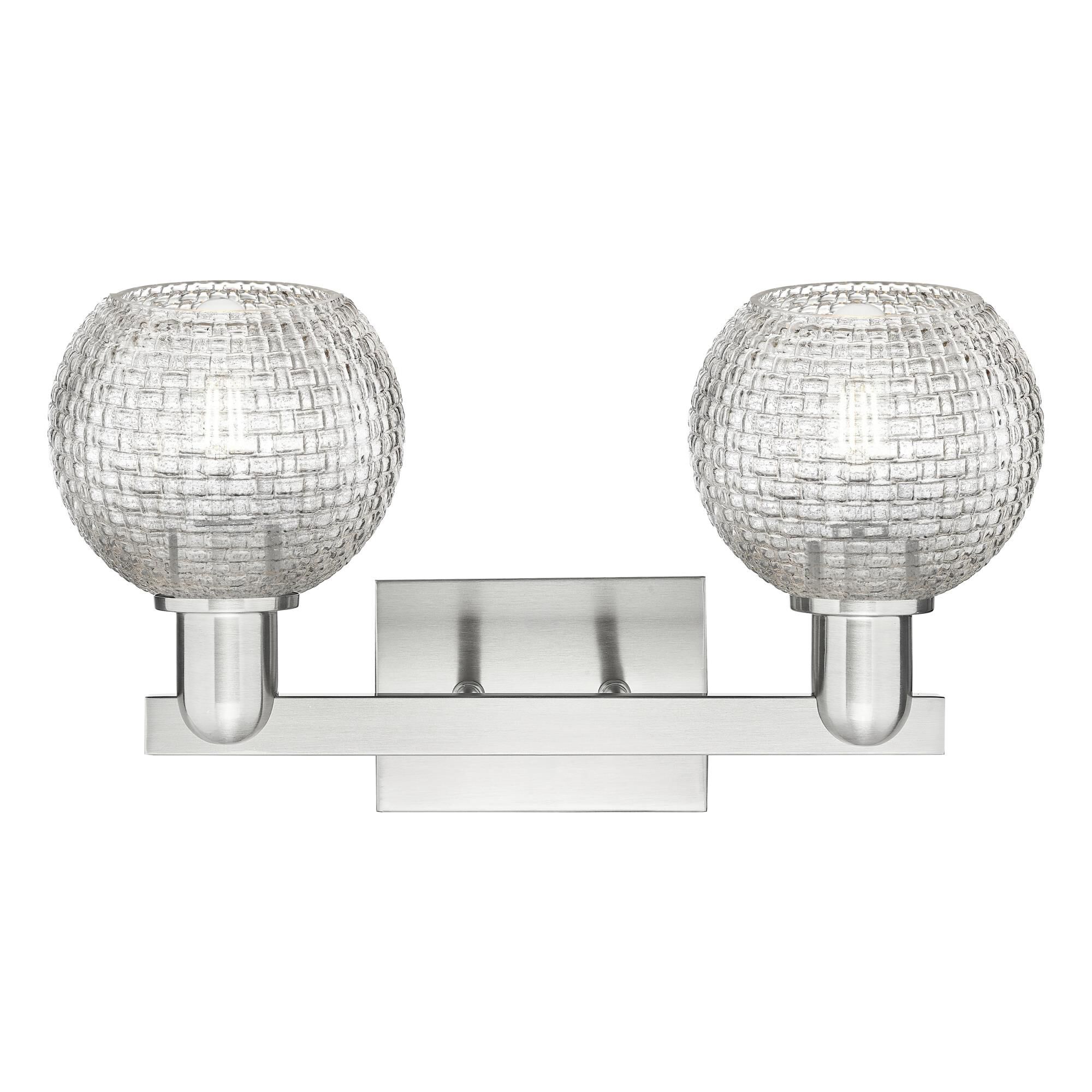 Shown in Brushed Satin Nickel finish and Clear Basketweave glass