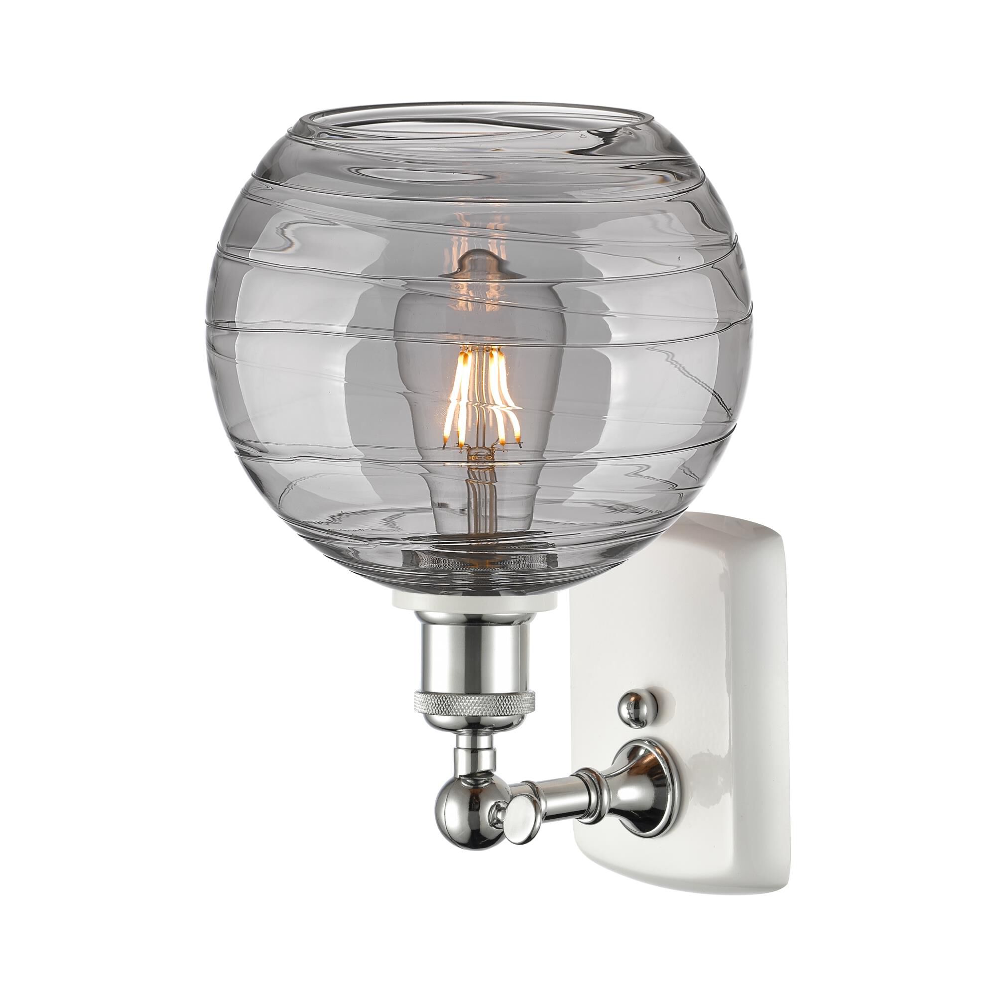 Shown in White Polished Chrome finish and Light Smoke Deco Swirl glass