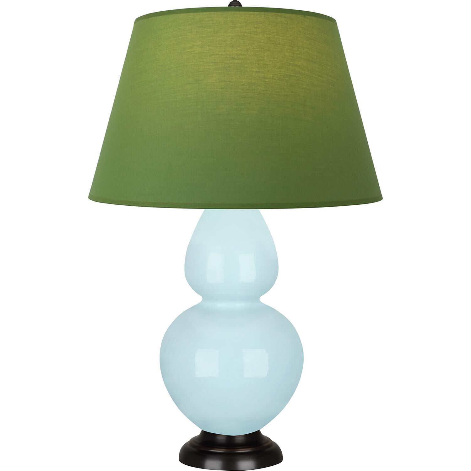 Shown in Baby Blue finish and Tea Green and Taupe shade and Deep Patina Bronze accent