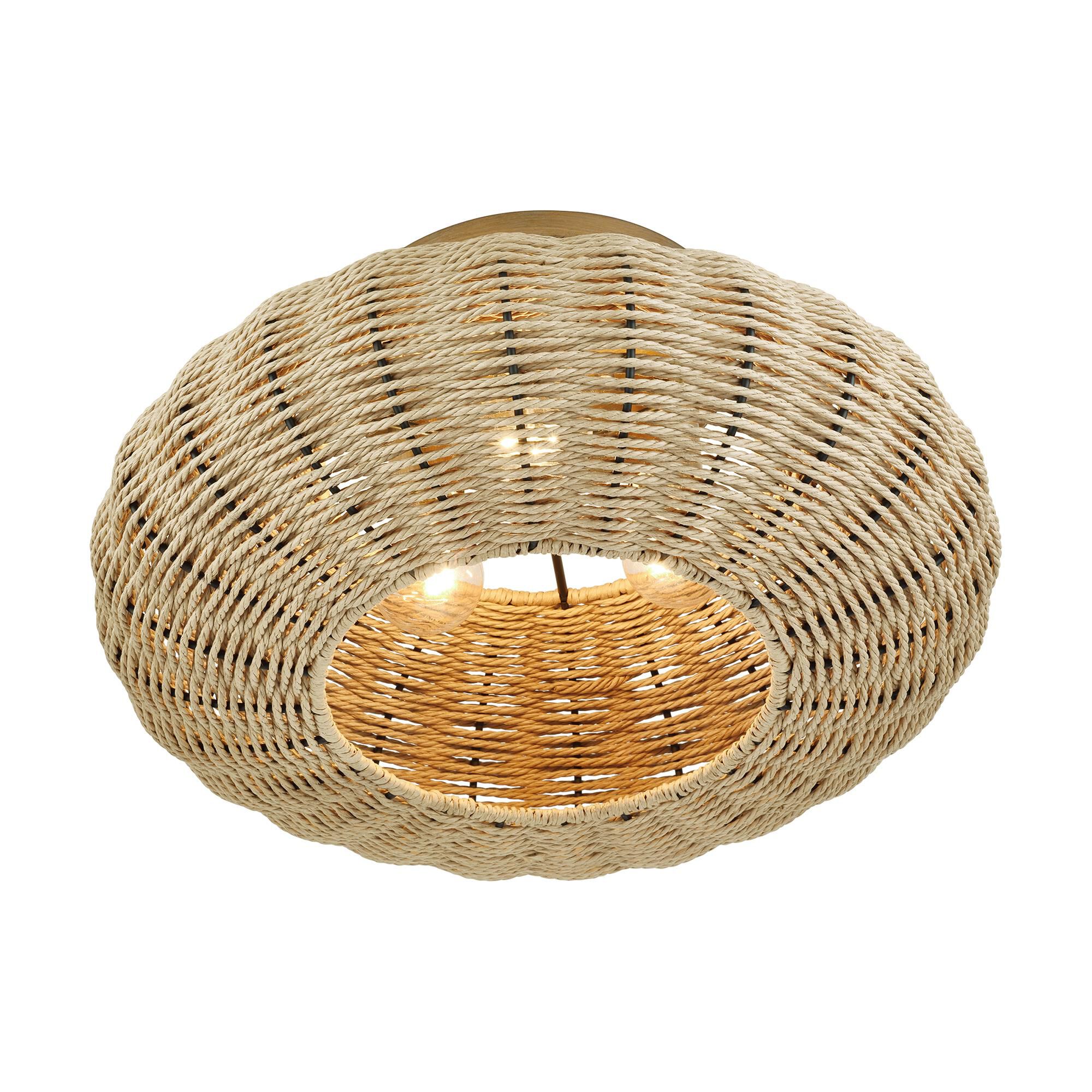 Shown in Antique Gold Leaf finish and Hand-Woven French Beige Paper Rope shade
