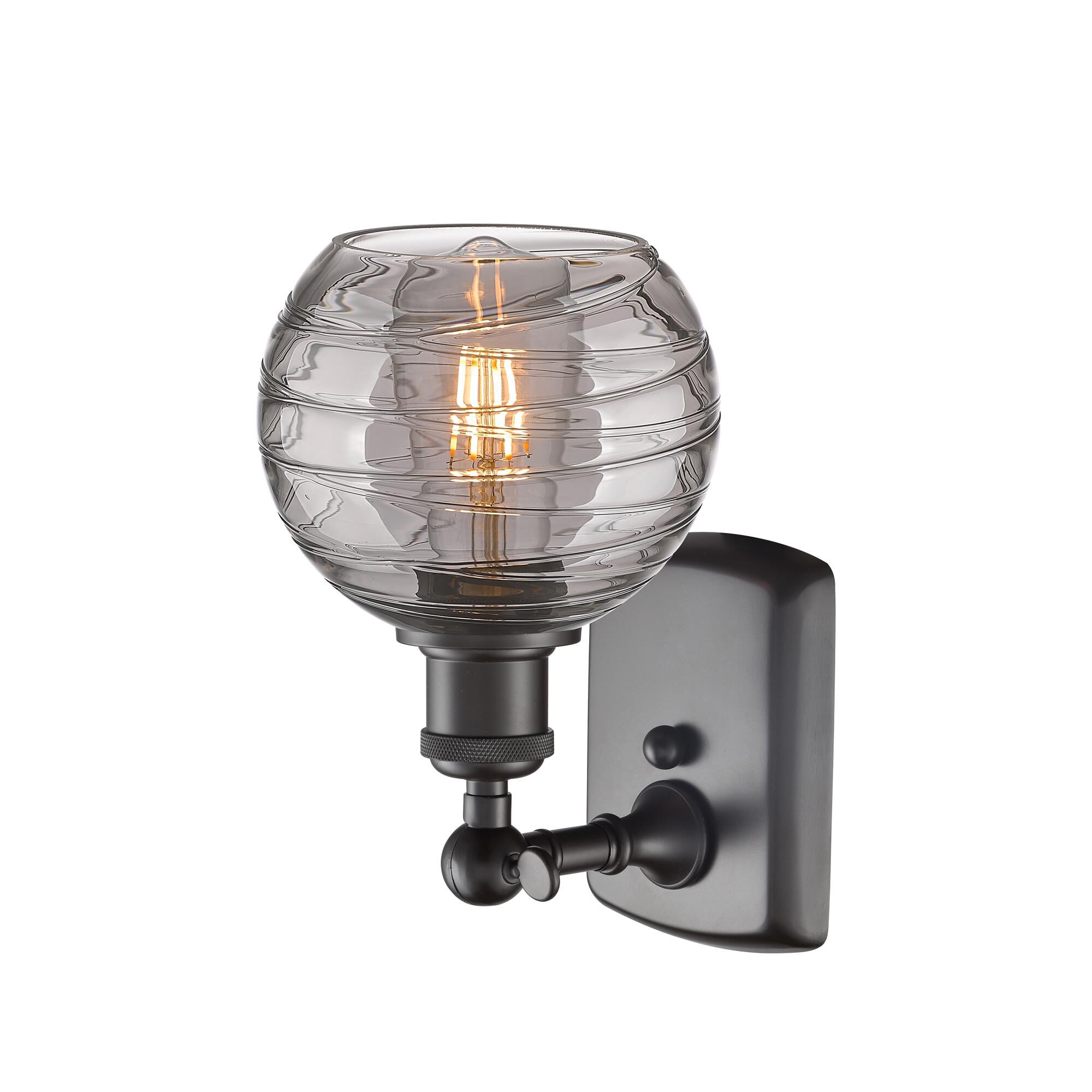 Shown in Oil Rubbed Bronze finish and Light Smoke Deco Swirl glass