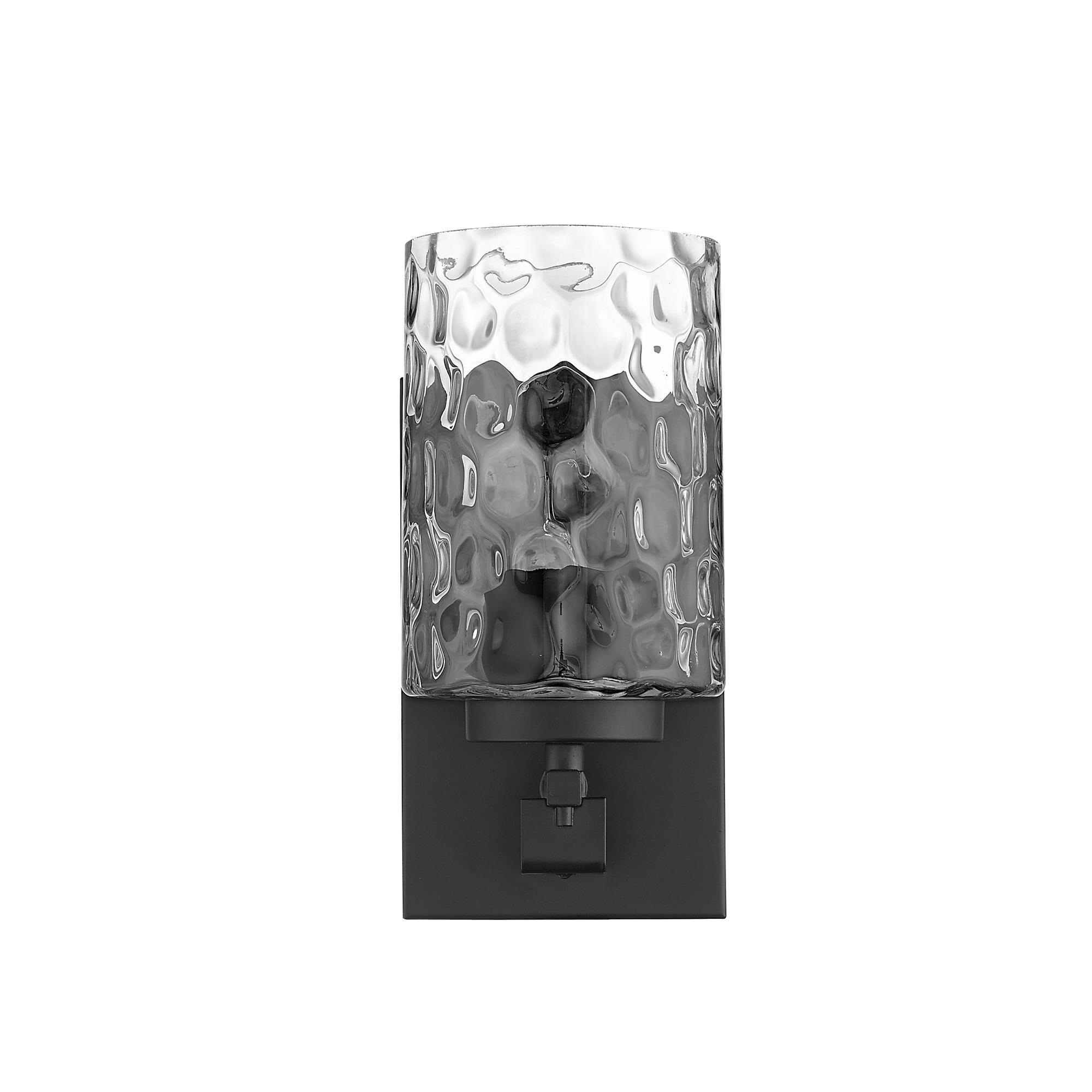 Shown in Matte Black finish and Clear glass and Clear, Optic Cylindrical Glass shade