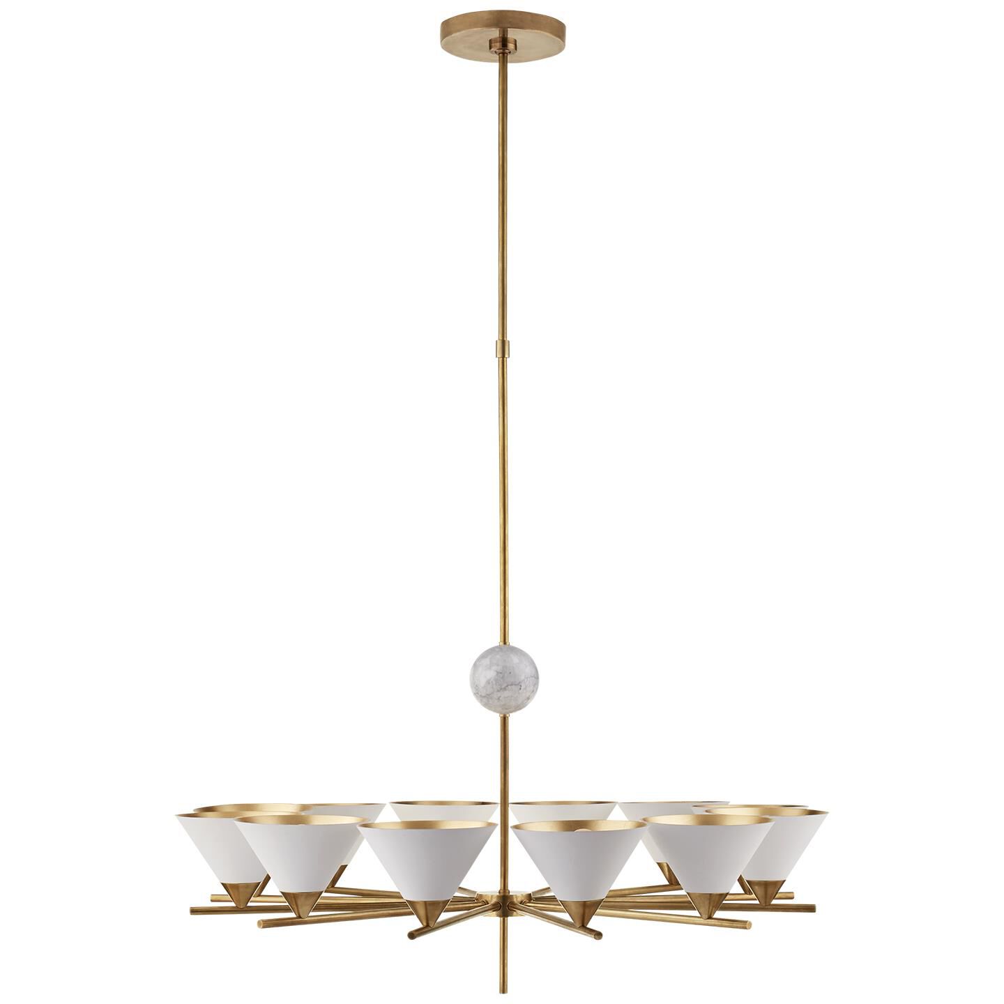 Shown in Antique-Burnished Brass finish and White glass and Black shade