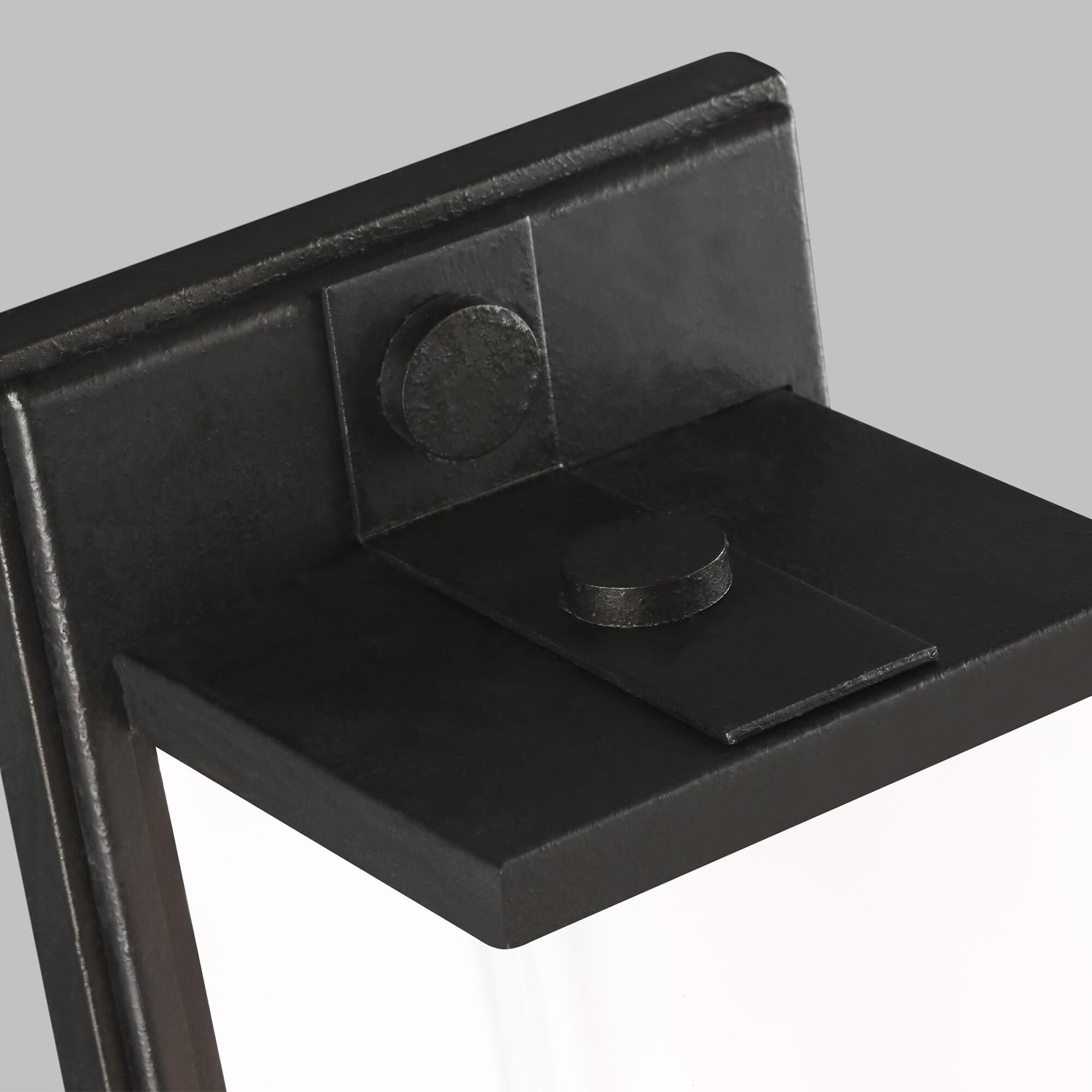 Shown in Aged Iron finish and White Pressed glass