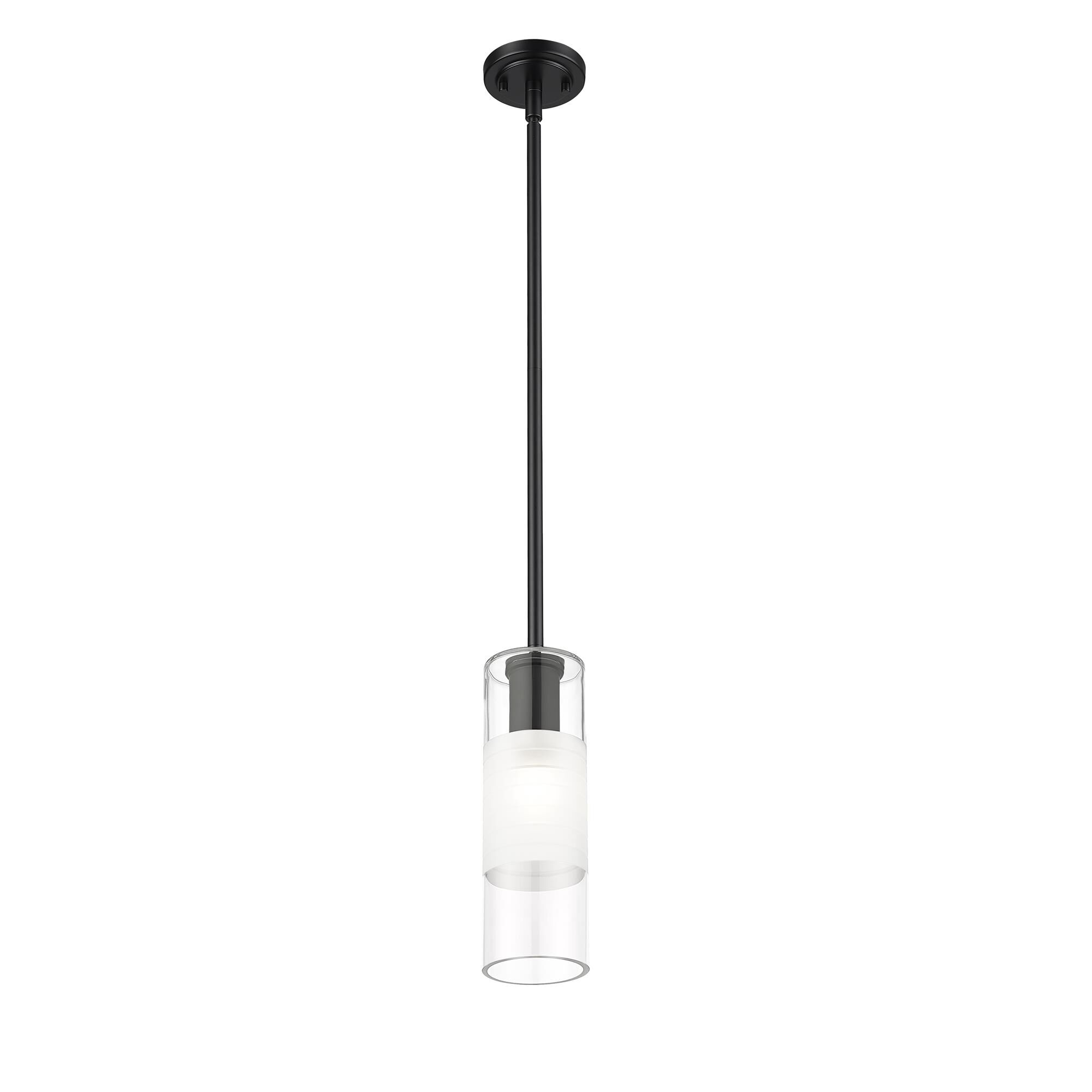 Shown in Matte Black finish and Clear+frosted glass and Clear+frosted shade