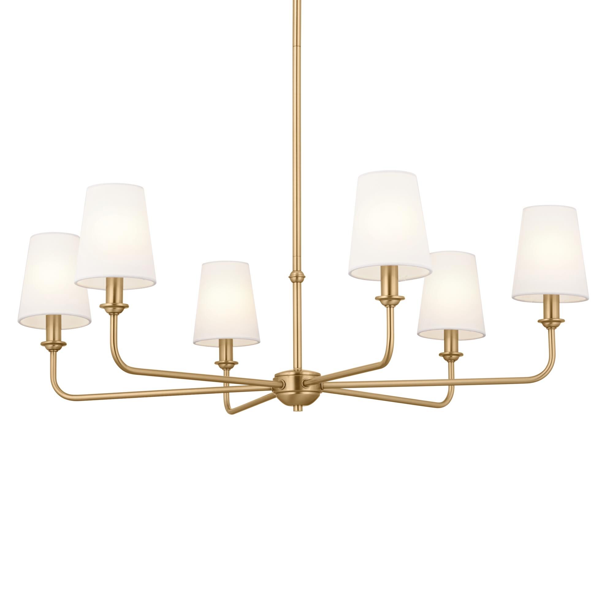 Shown in Brushed Natural Brass finish and Fabric and Bell shade