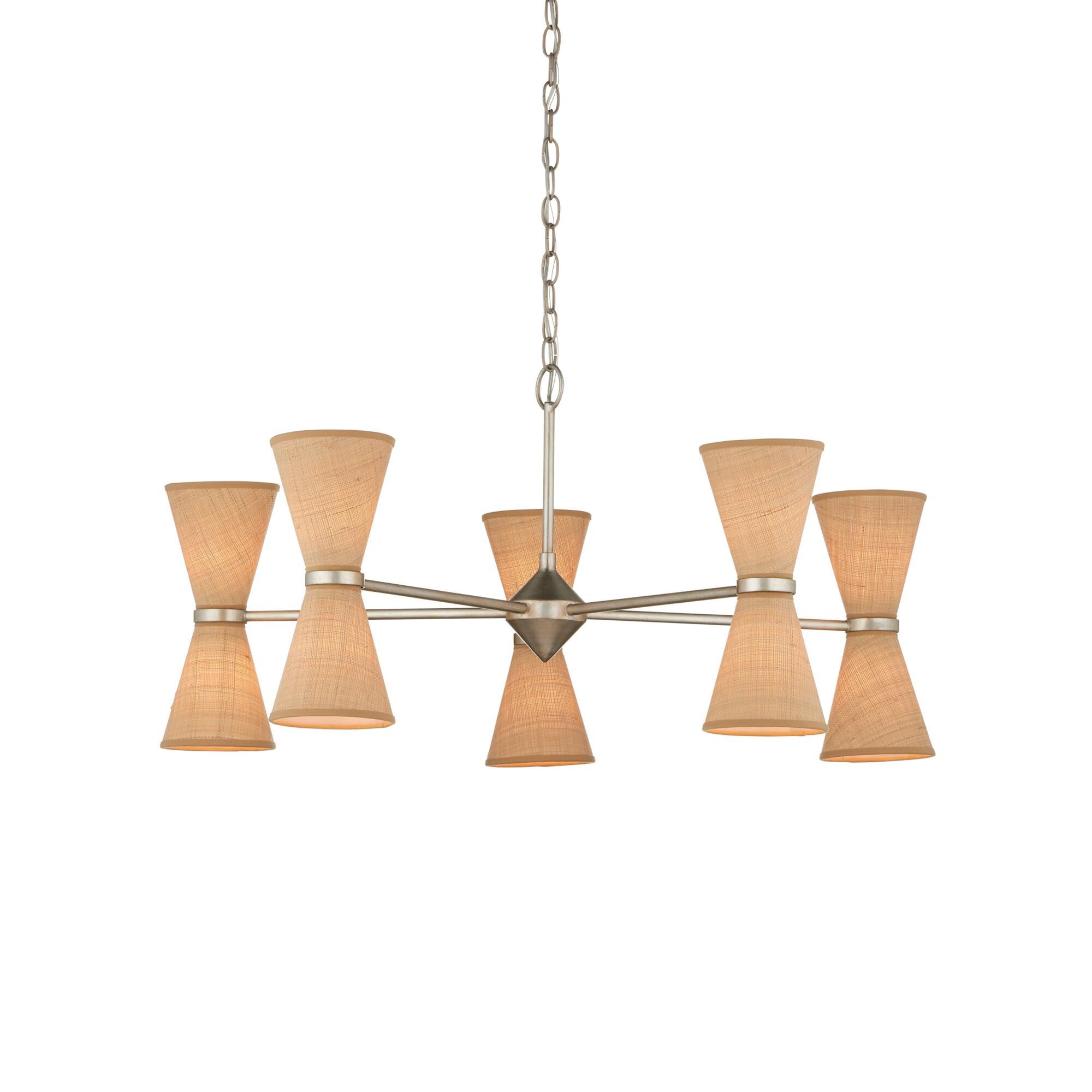 Shown in Contemporary Silver Leaf/Contemporary Silver/Natural finish and Natural Grasscloth shade
