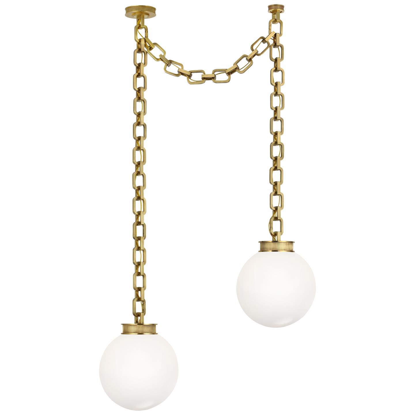 Shown in Soft Brass finish and White glass