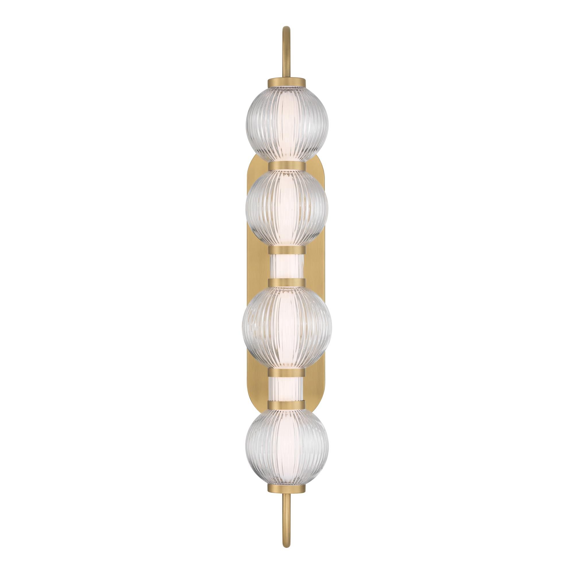Shown in Legacy Brass finish and Clear Ribbed glass