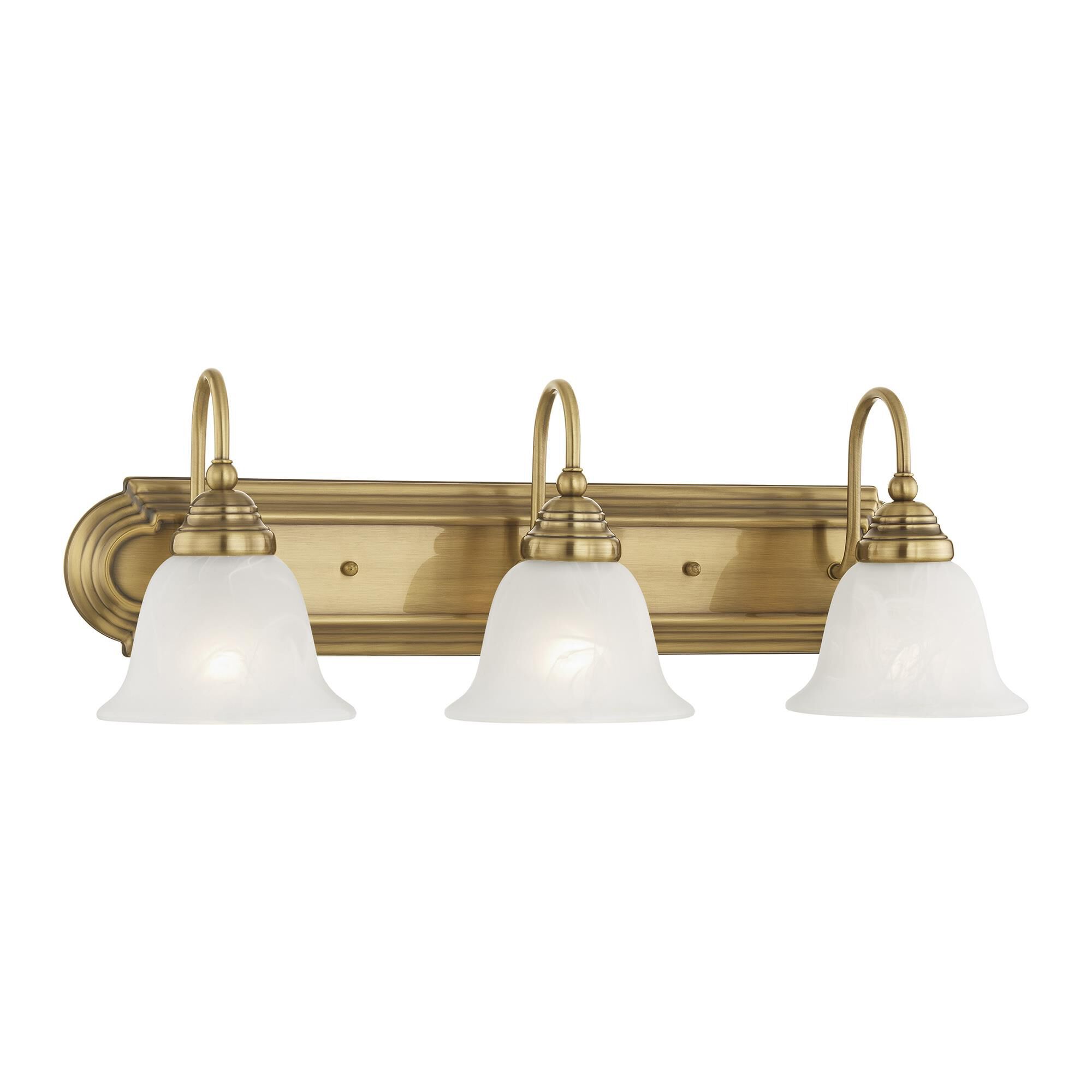Shown in Antique Brass finish and White Alabaster glass