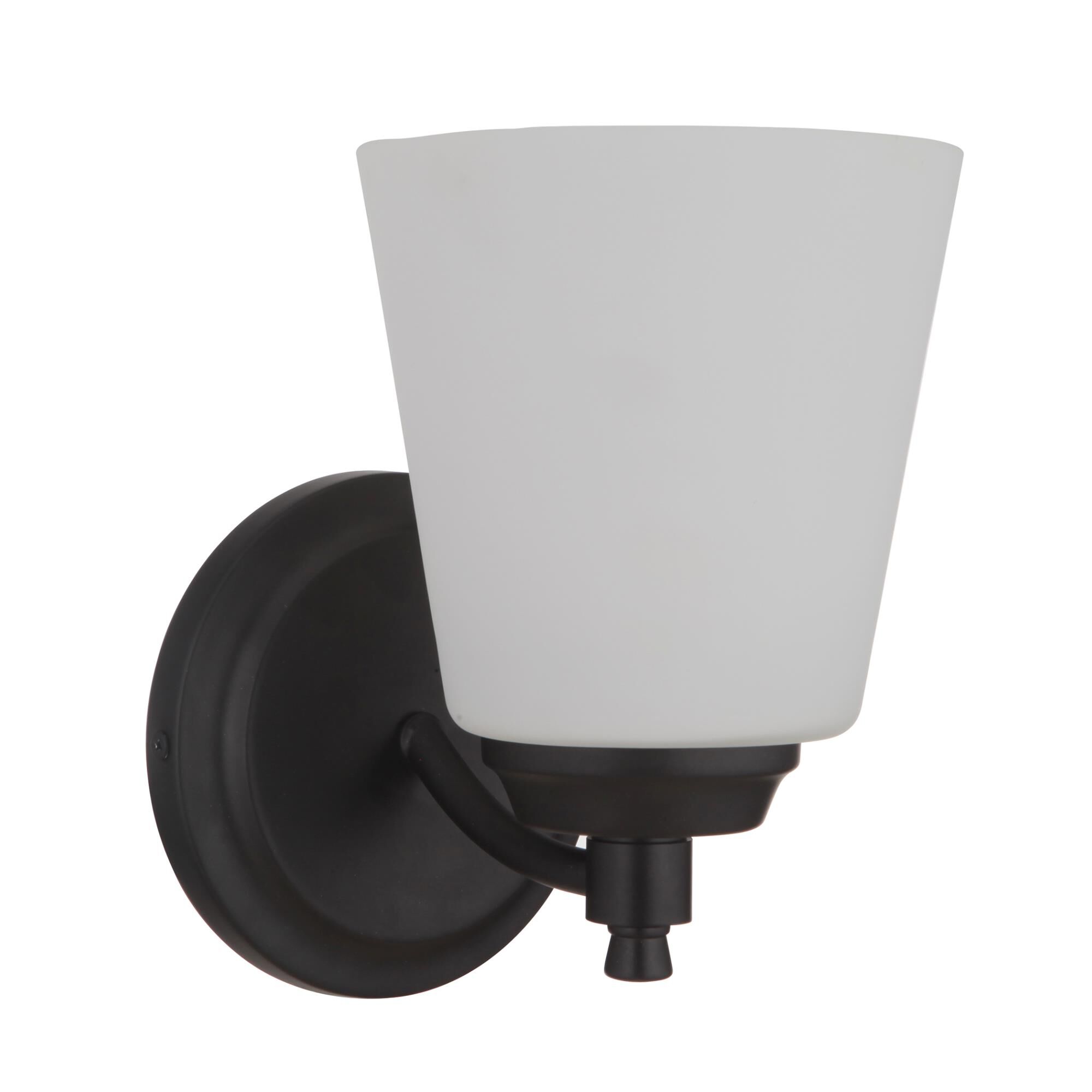 Shown in Flat Black finish and White Frosted glass and Glass shade