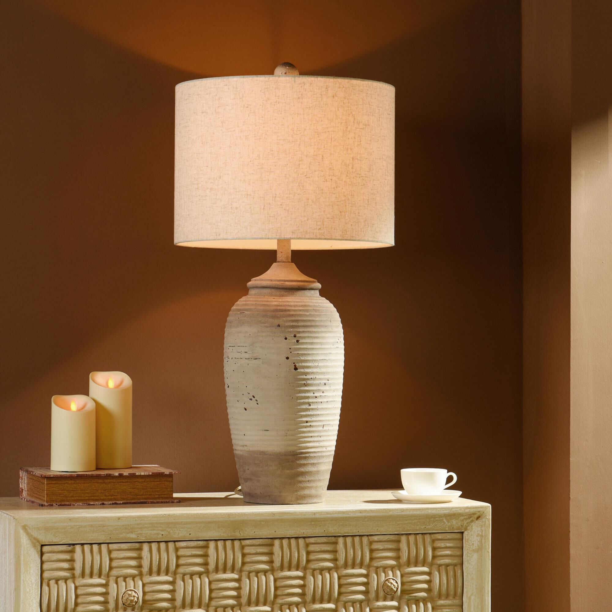 Shown in Taupe finish and Sand Linen shade