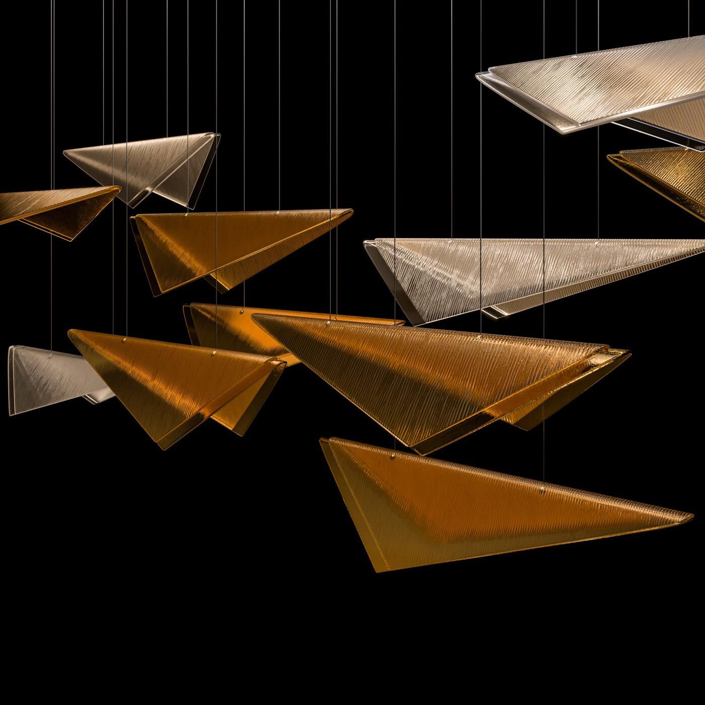 Shown in Gold finish and Amber Linear glass