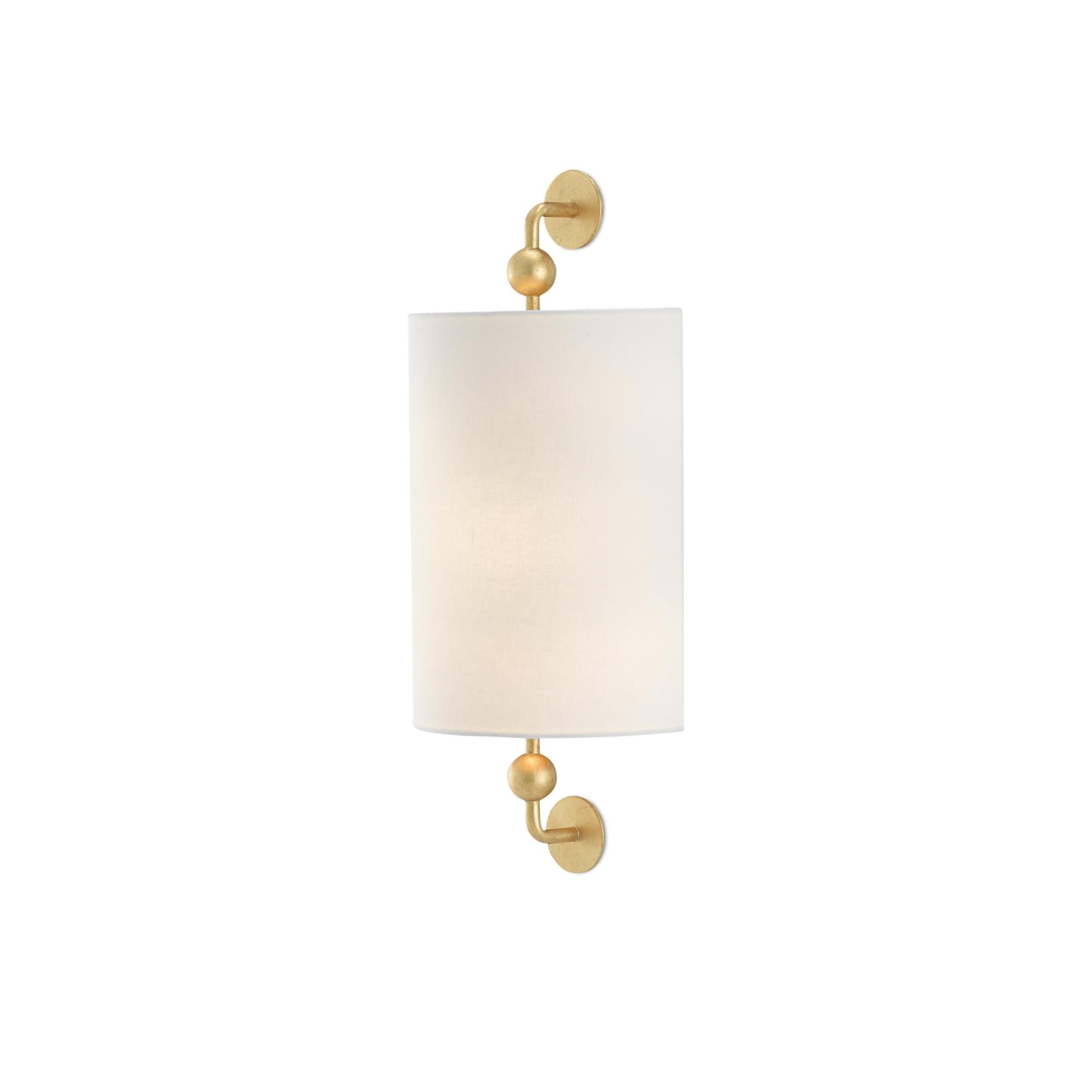 Shown in Contemporary Gold Leaf finish and Off White Linen shade