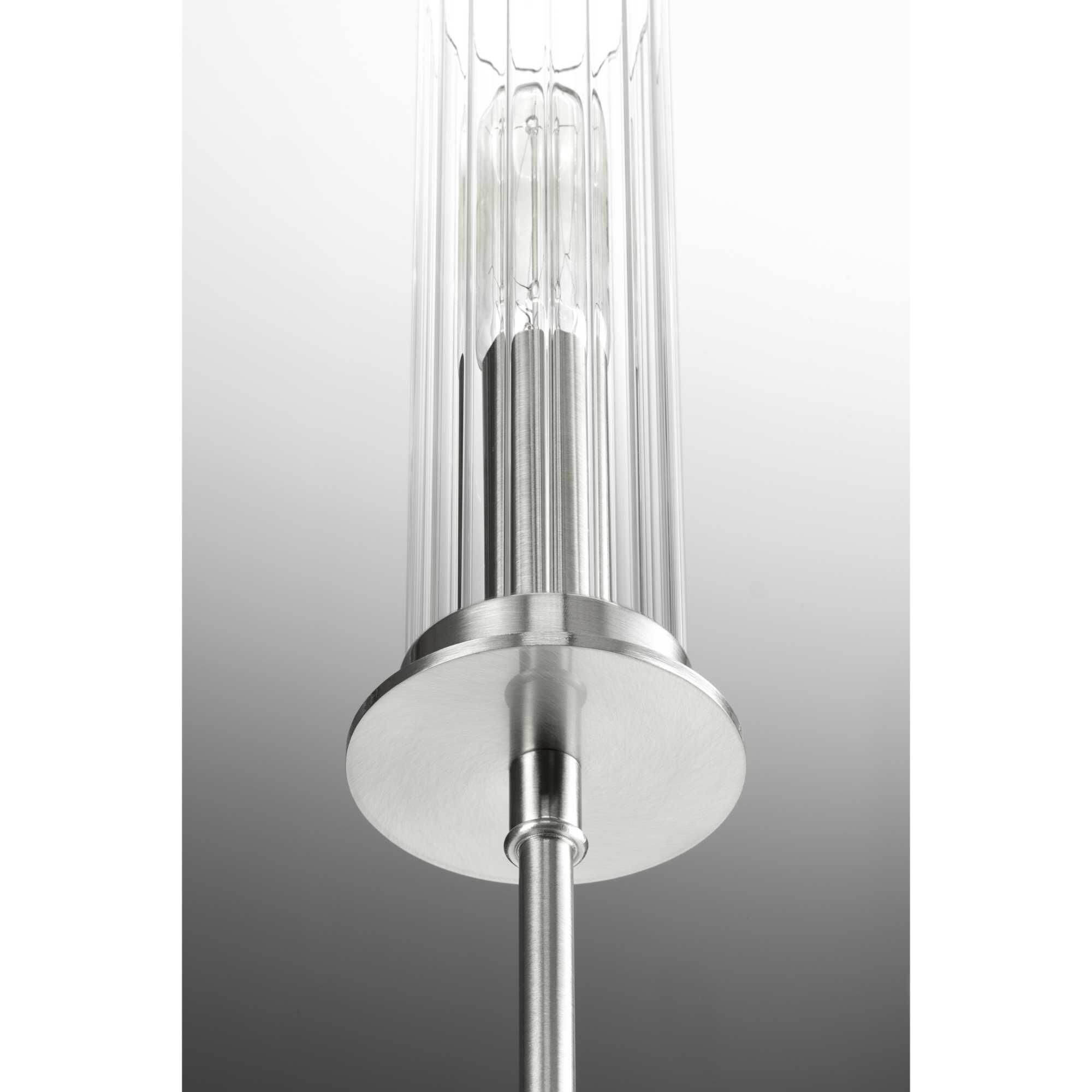 Shown in Brushed Nickel finish and Clear Fluted Ribbed glass