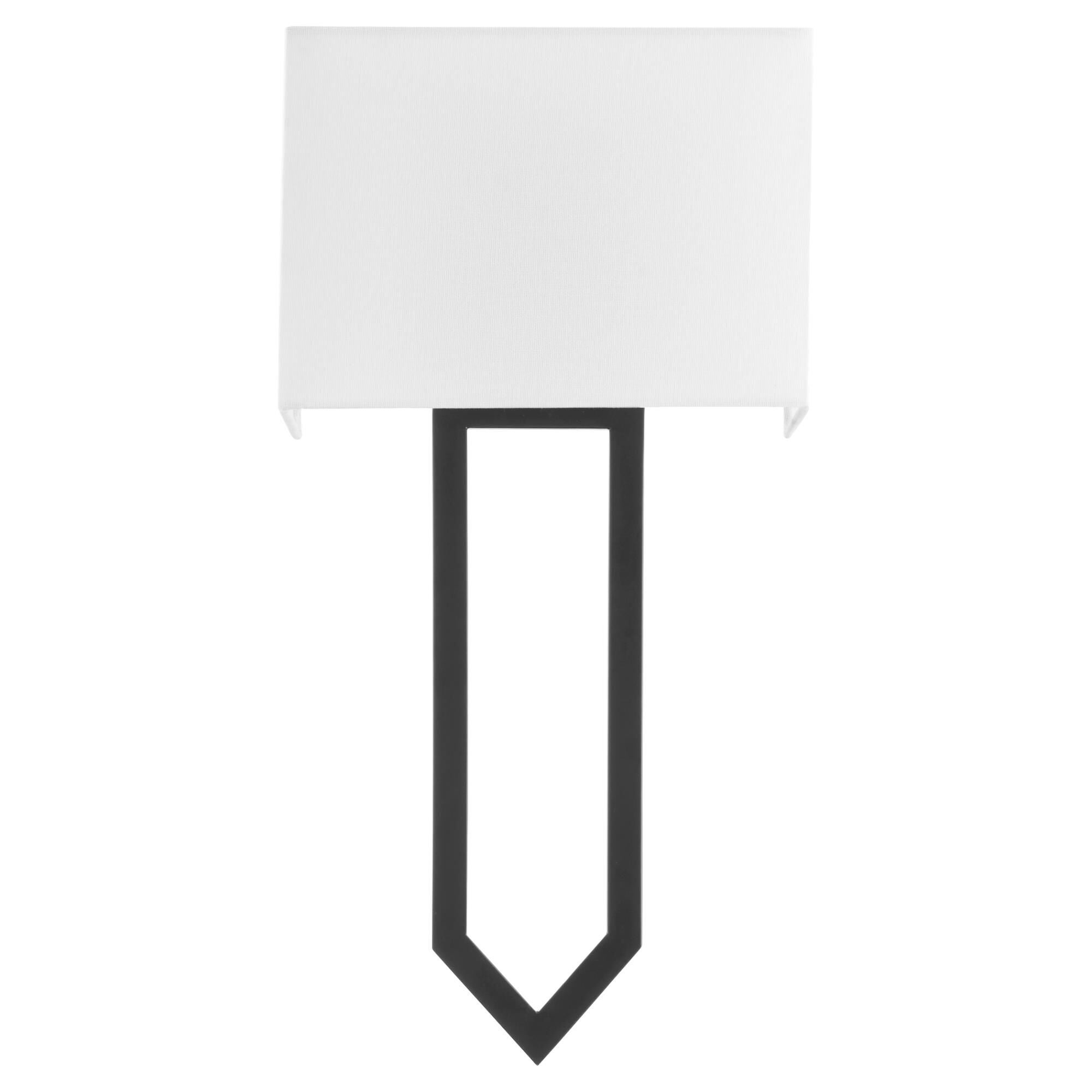 Shown in Matte Black finish and White Linen shade