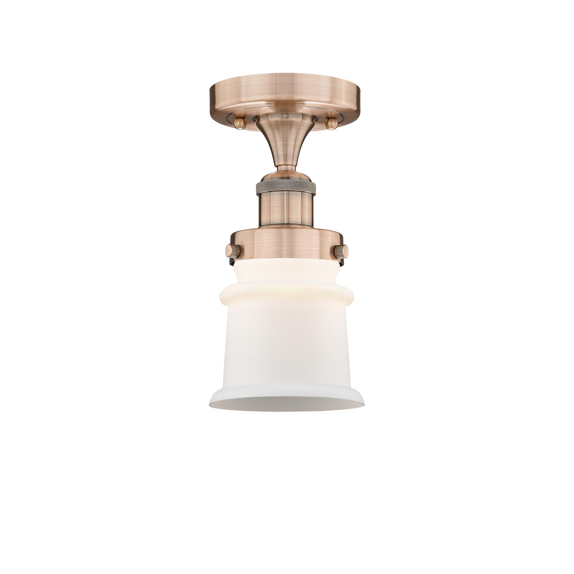 Shown in Antique Copper finish and Matte White glass