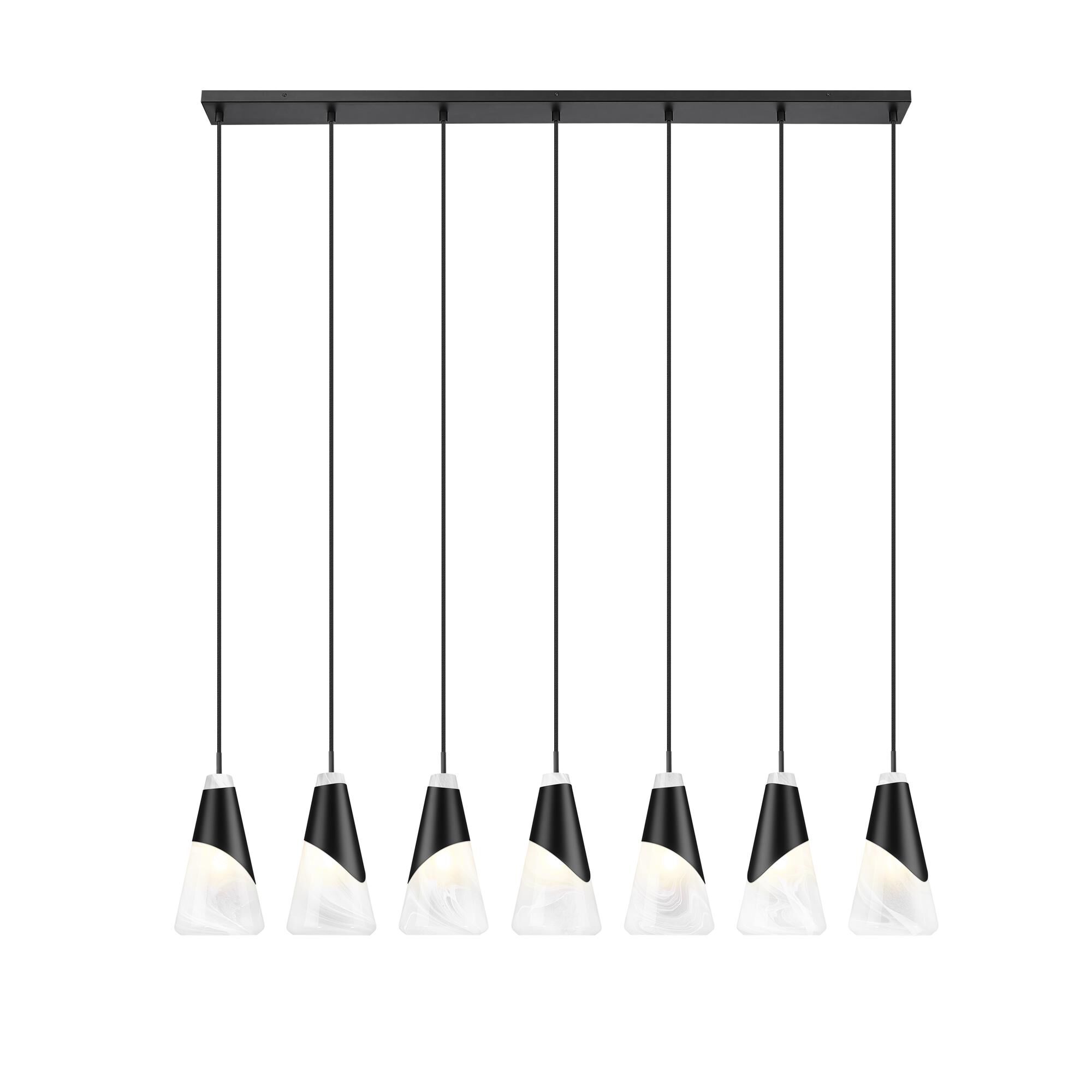Shown in Matte Black finish and White Swirl glass and White Swirl shade
