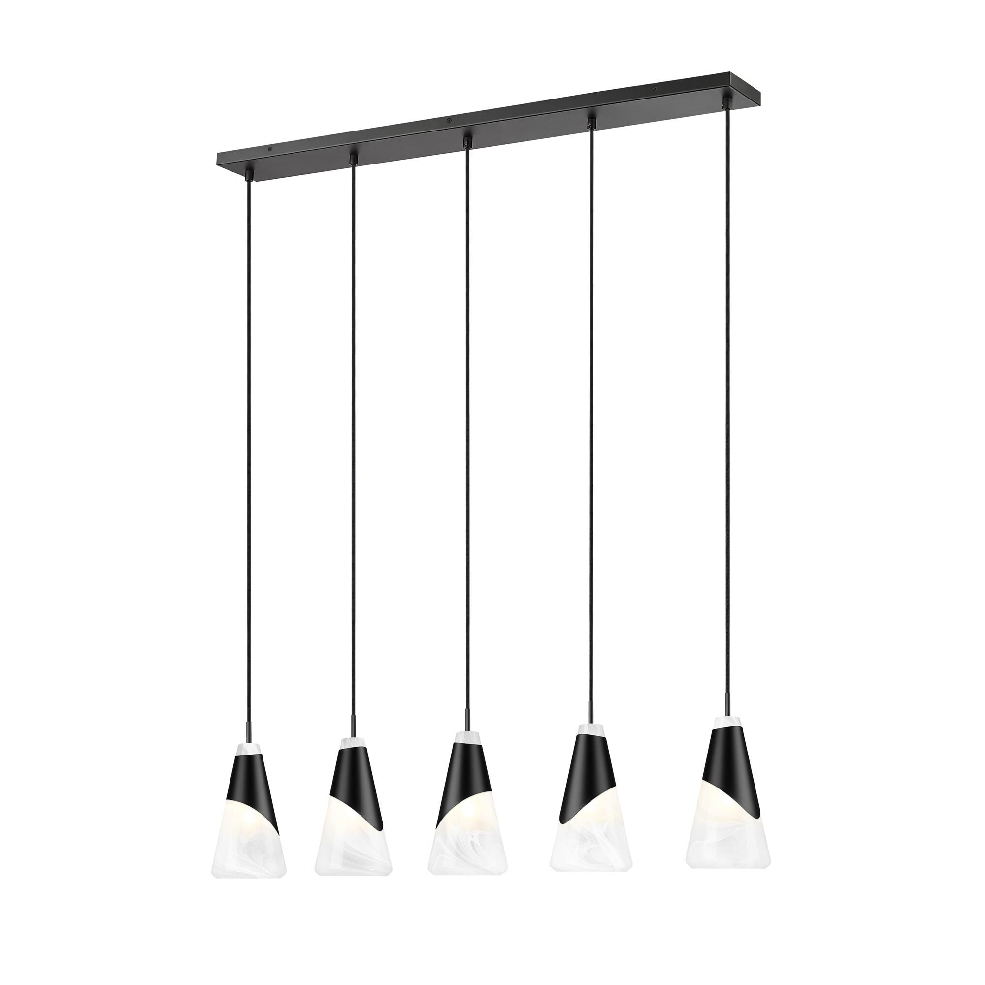 Shown in Matte Black finish and White Swirl glass and White Swirl shade