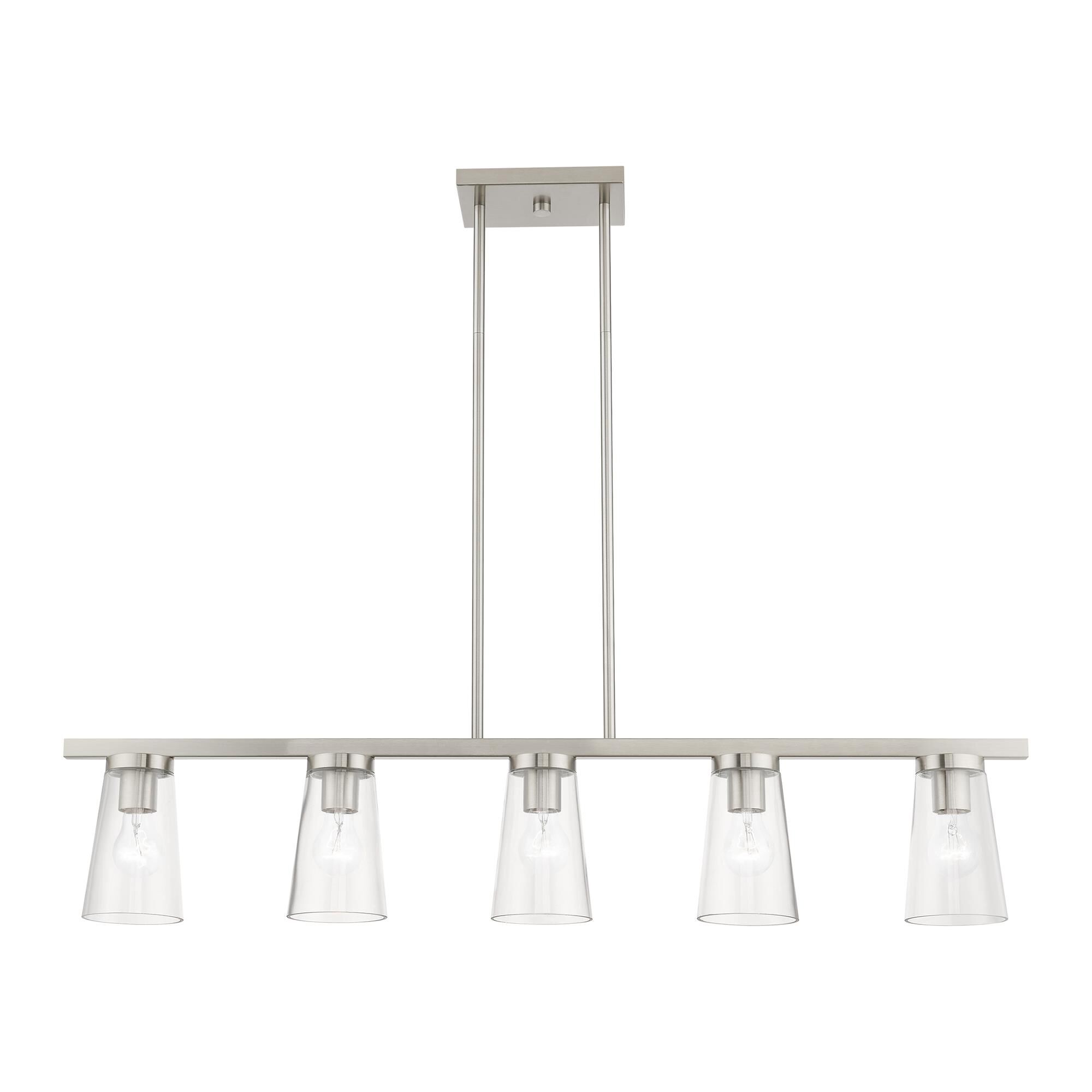 Shown in Brushed Nickel finish and Clear glass