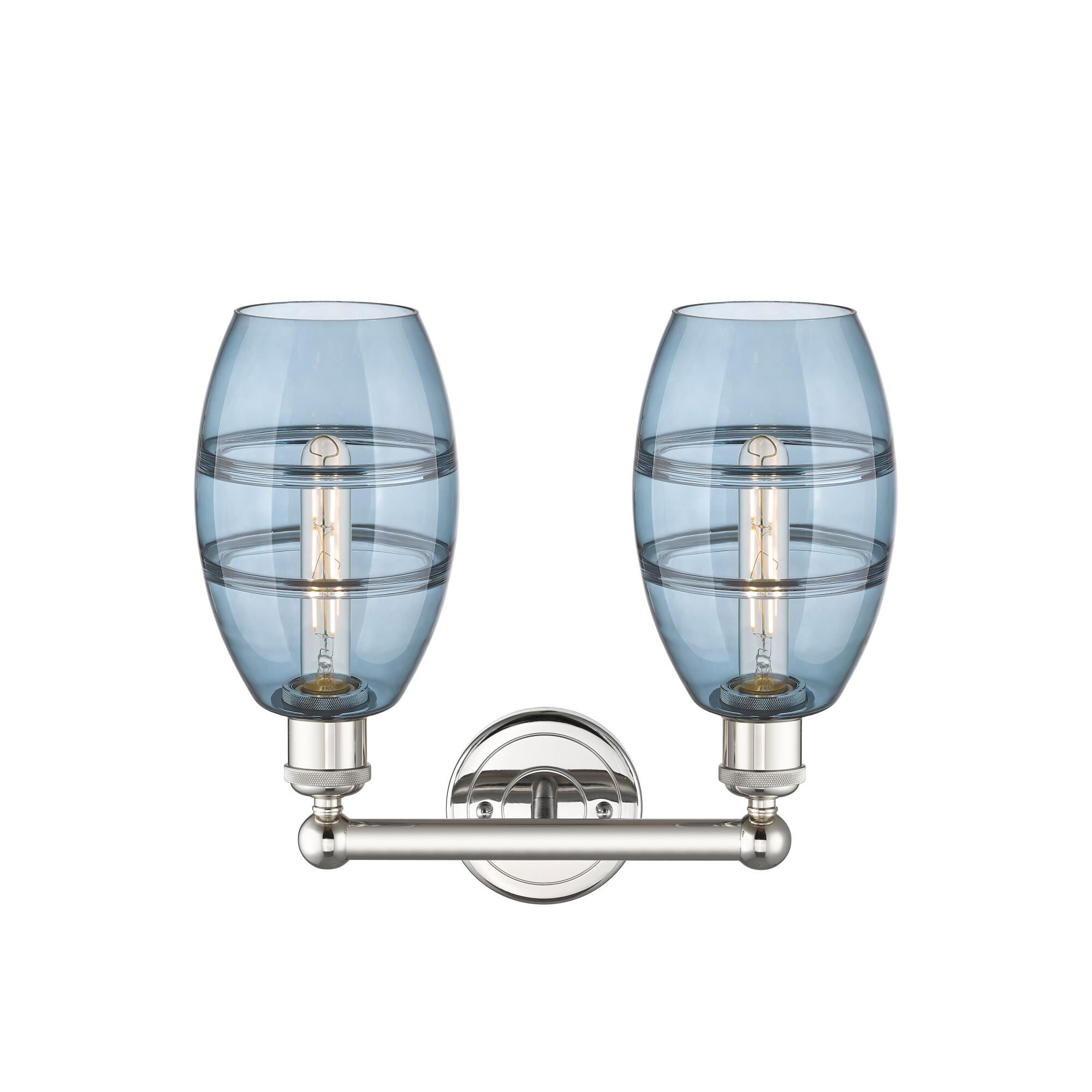 Shown in Polished Nickel finish and Princess Blue glass