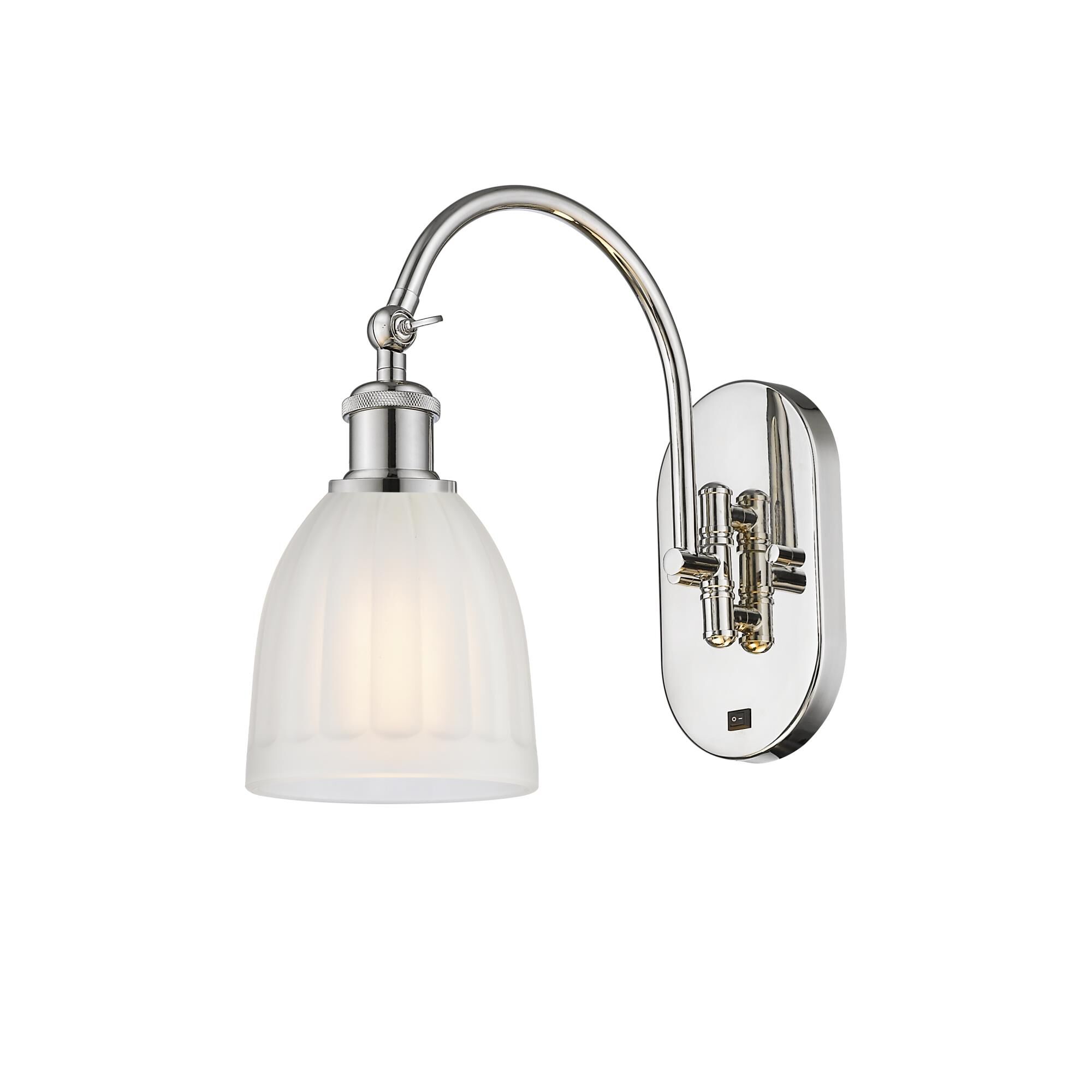 Shown in Polished Nickel finish and White glass