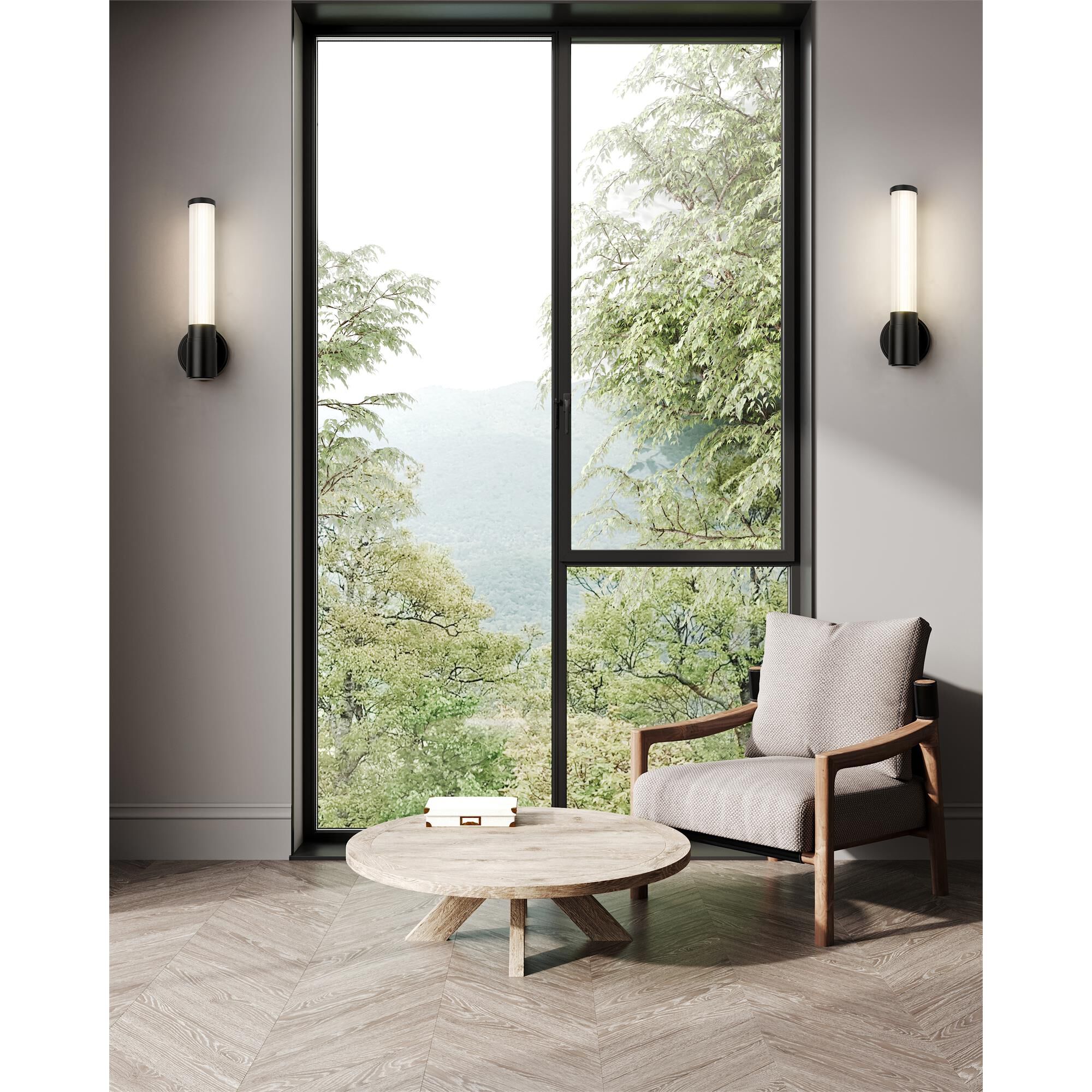 Shown in Matte Black finish and Opal White glass and Opal White shade