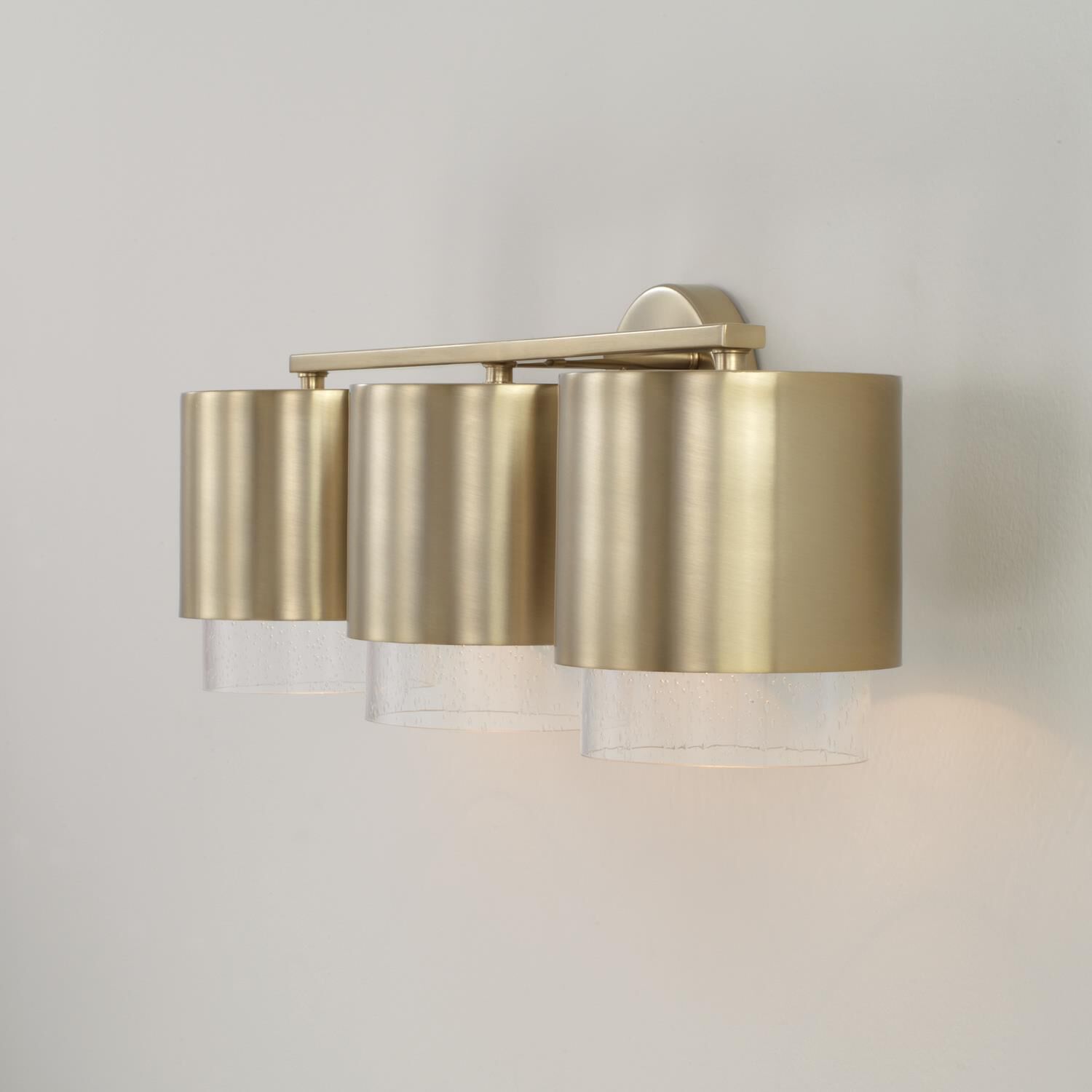 Shown in Matte Brass finish and Clear Seeded glass and Metal shade