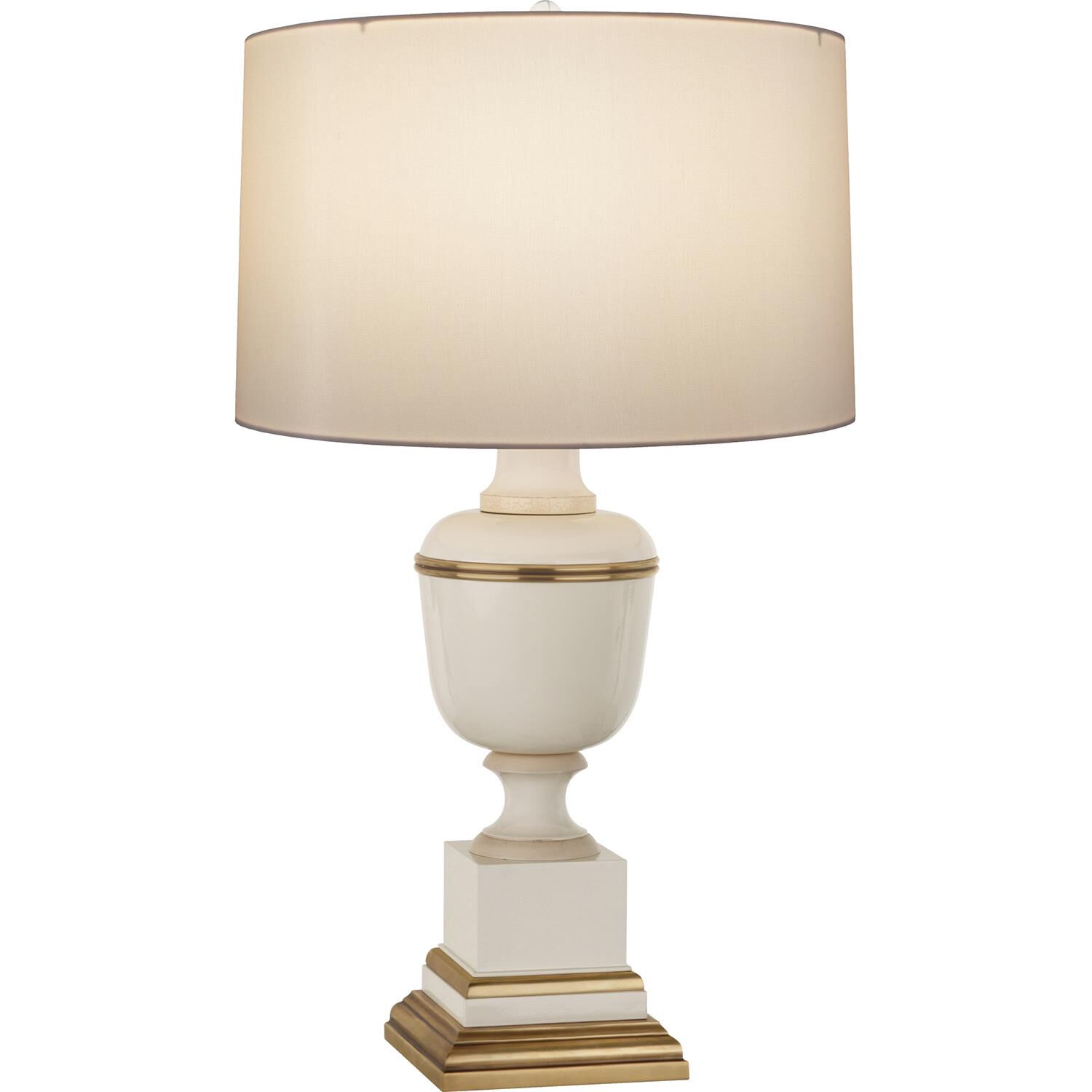 Shown in Ivory Lacquered Paint With Natural Brass And Ivory Crackle Accents finish and Cloud Cream Silk shade