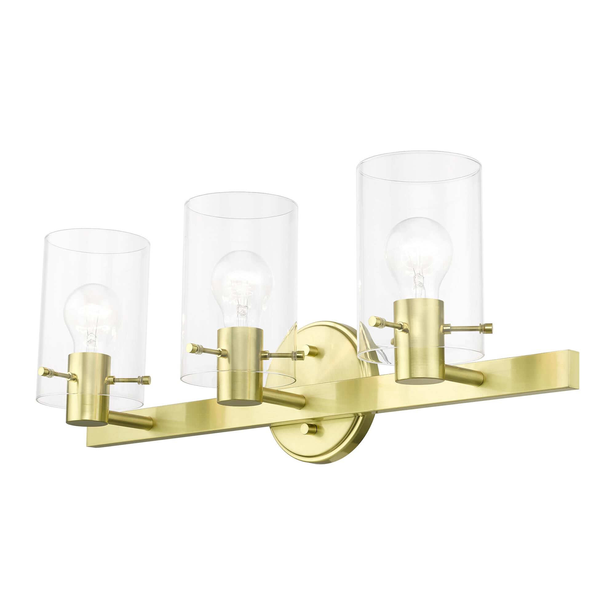 Shown in Satin Brass finish and Clear glass