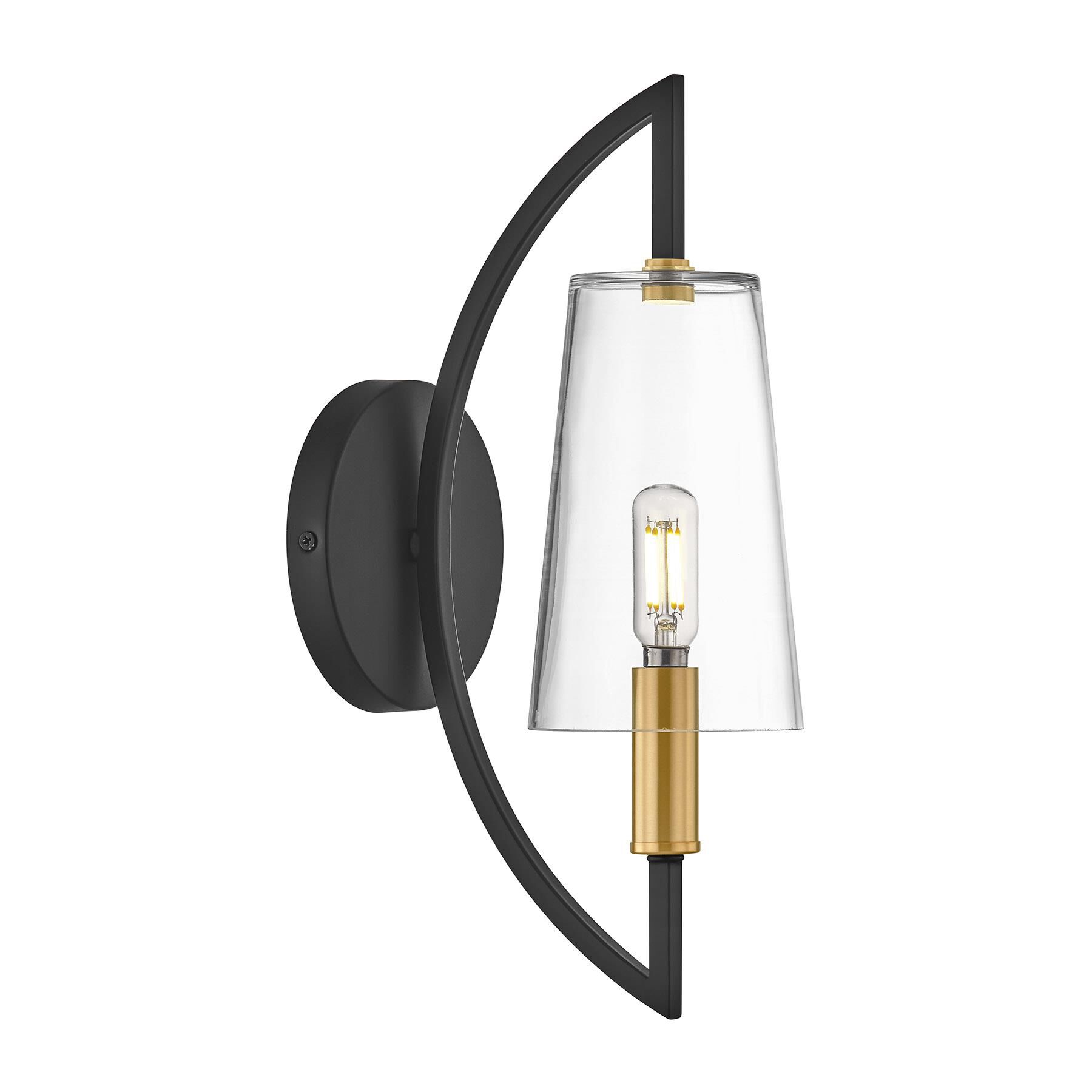 Shown in Matte Black and Warm Brass finish and Clear glass