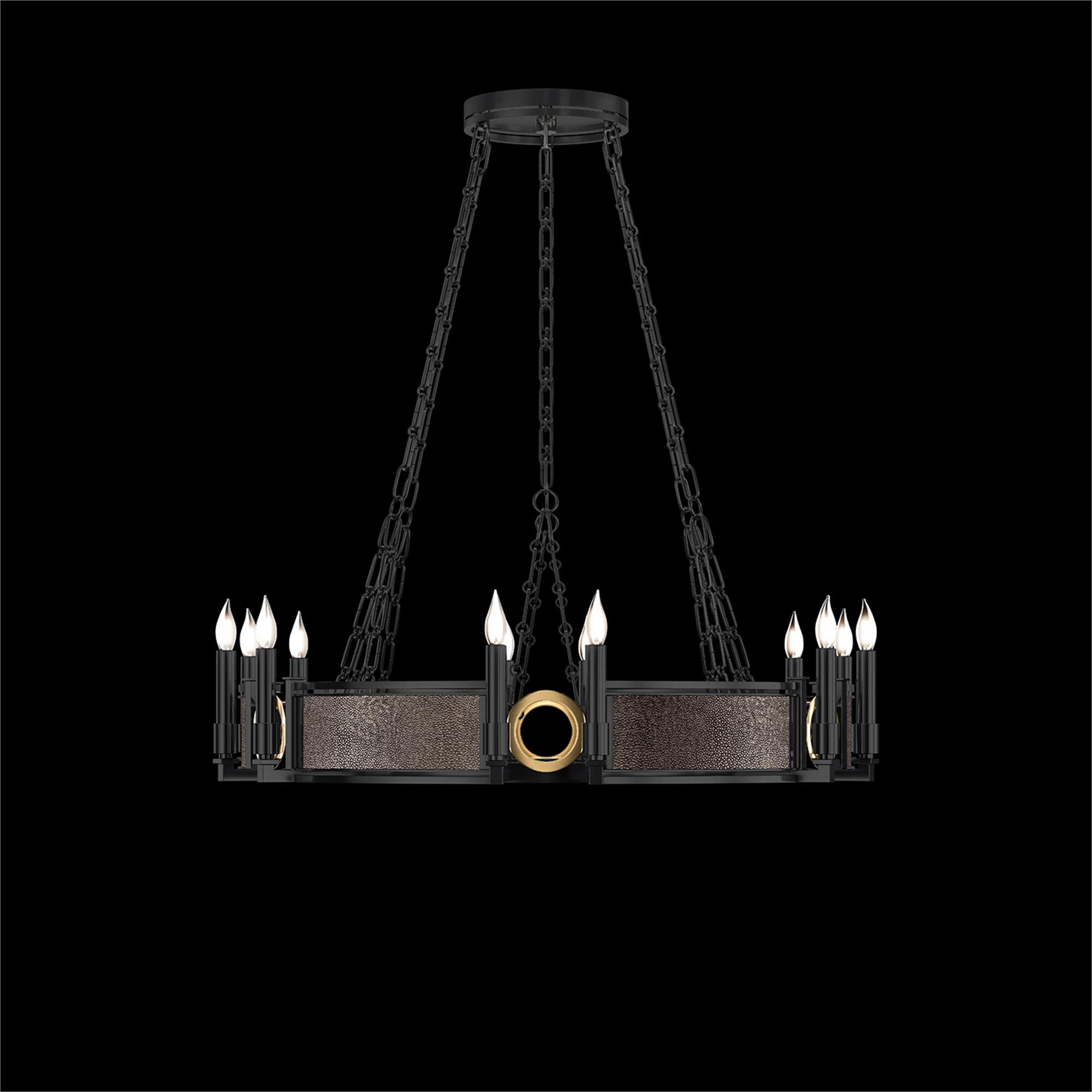 Shown in Black Iron and Brass  finish and Pebble accent