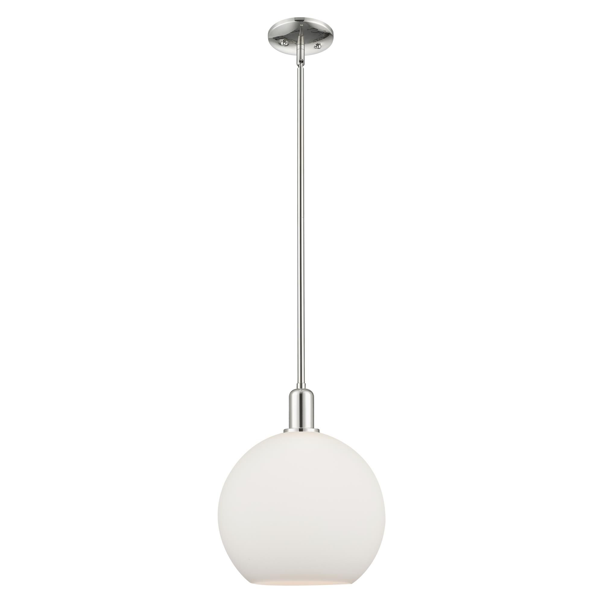 Shown in Polished Nickel finish and Matte White glass