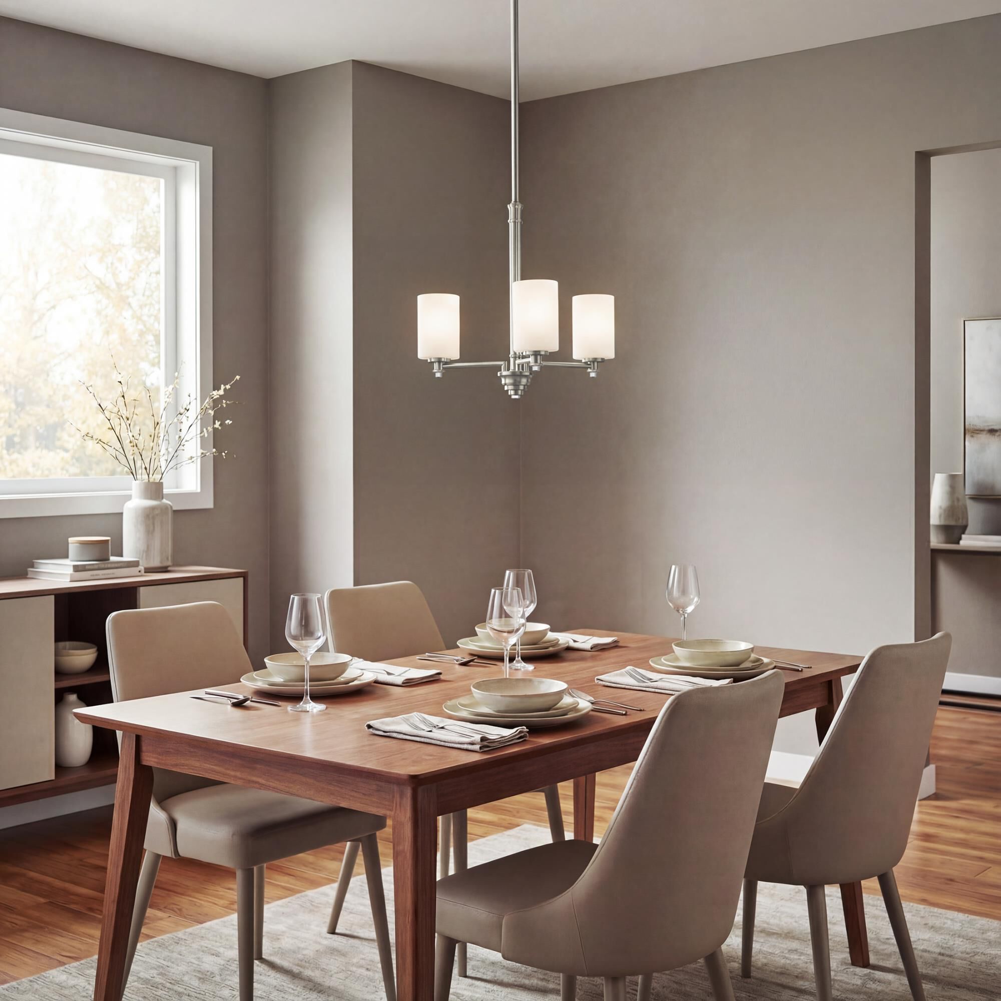 Shown in Brushed Nickel finish and Satin Etched Cased Opal glass