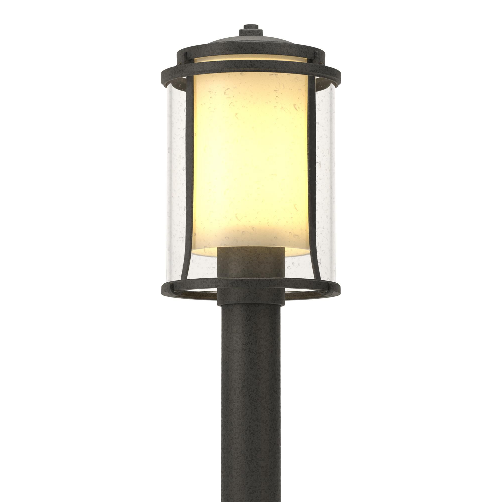 Shown in Natural Iron finish and Opal And Seeded glass