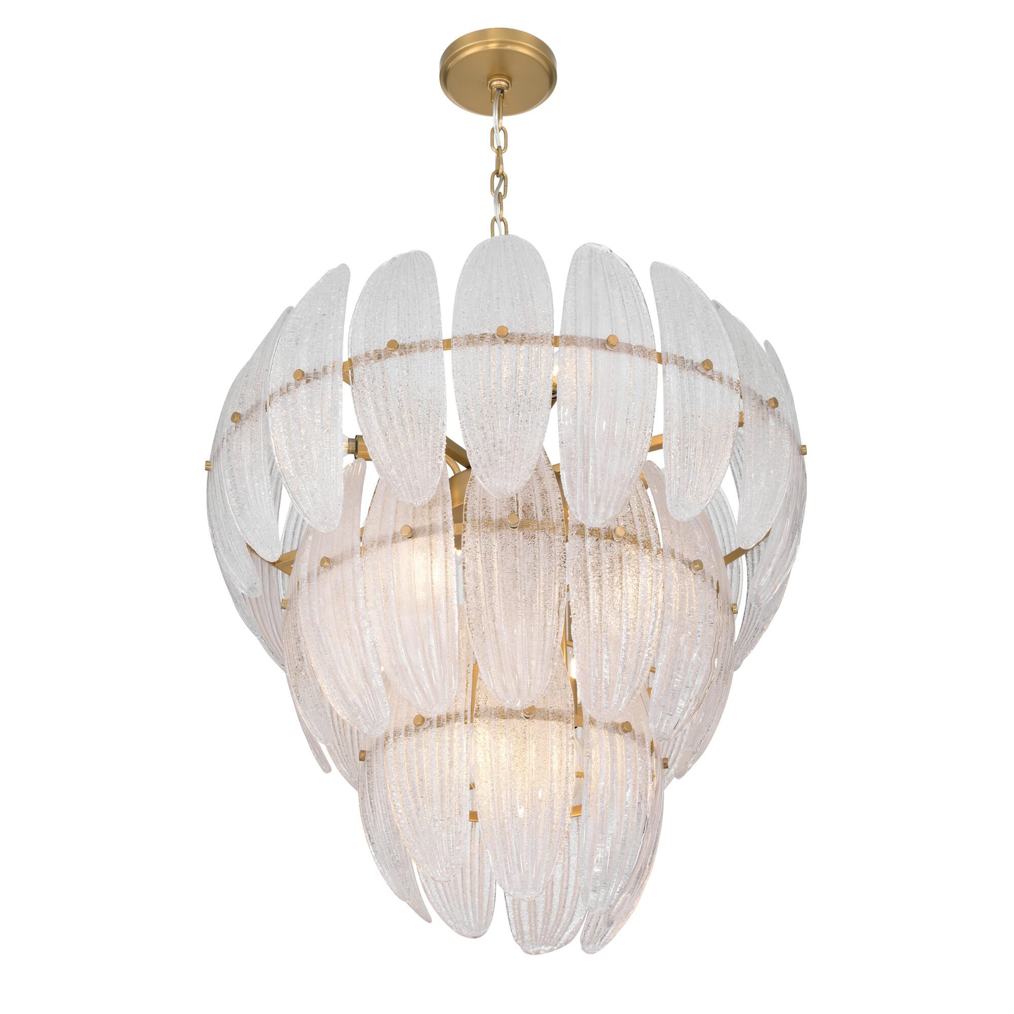 Shown in Legacy Brass finish and Clear Textured shade