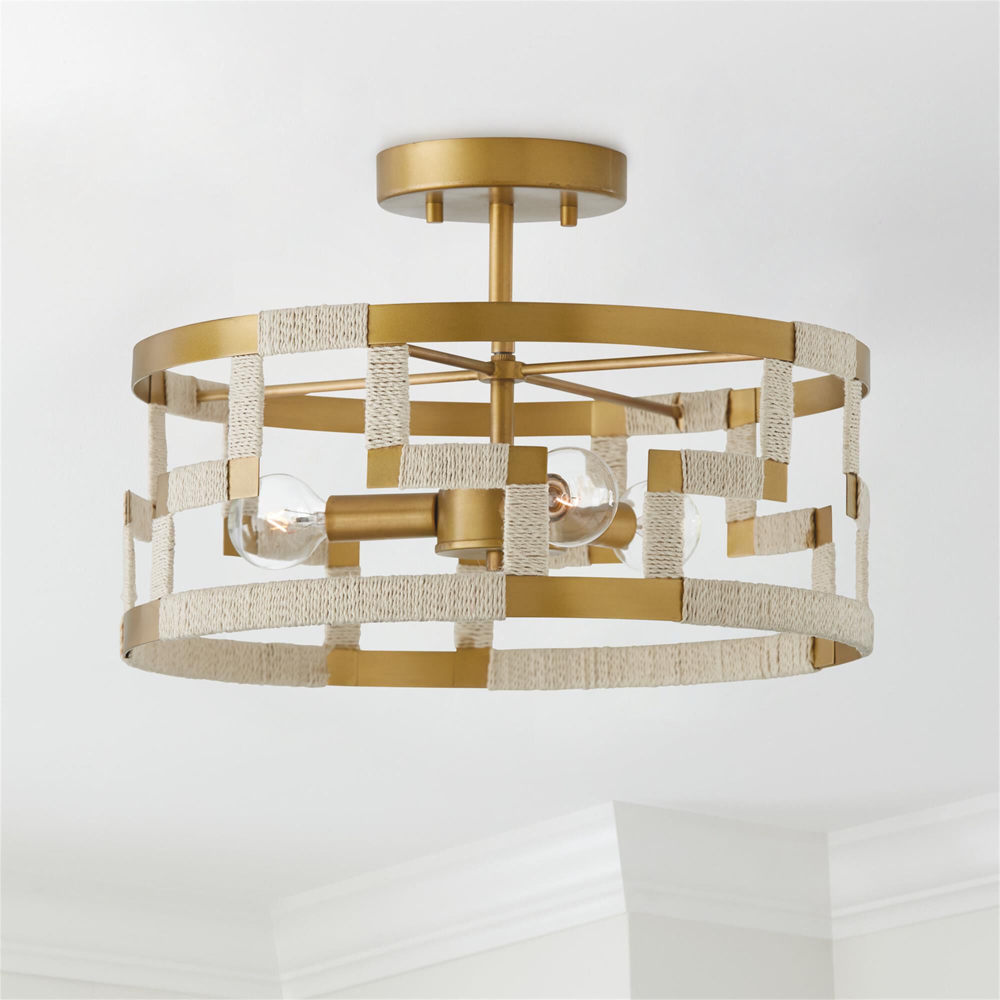Shown in Bleached Natural Jute And Patinaed Brass finish
