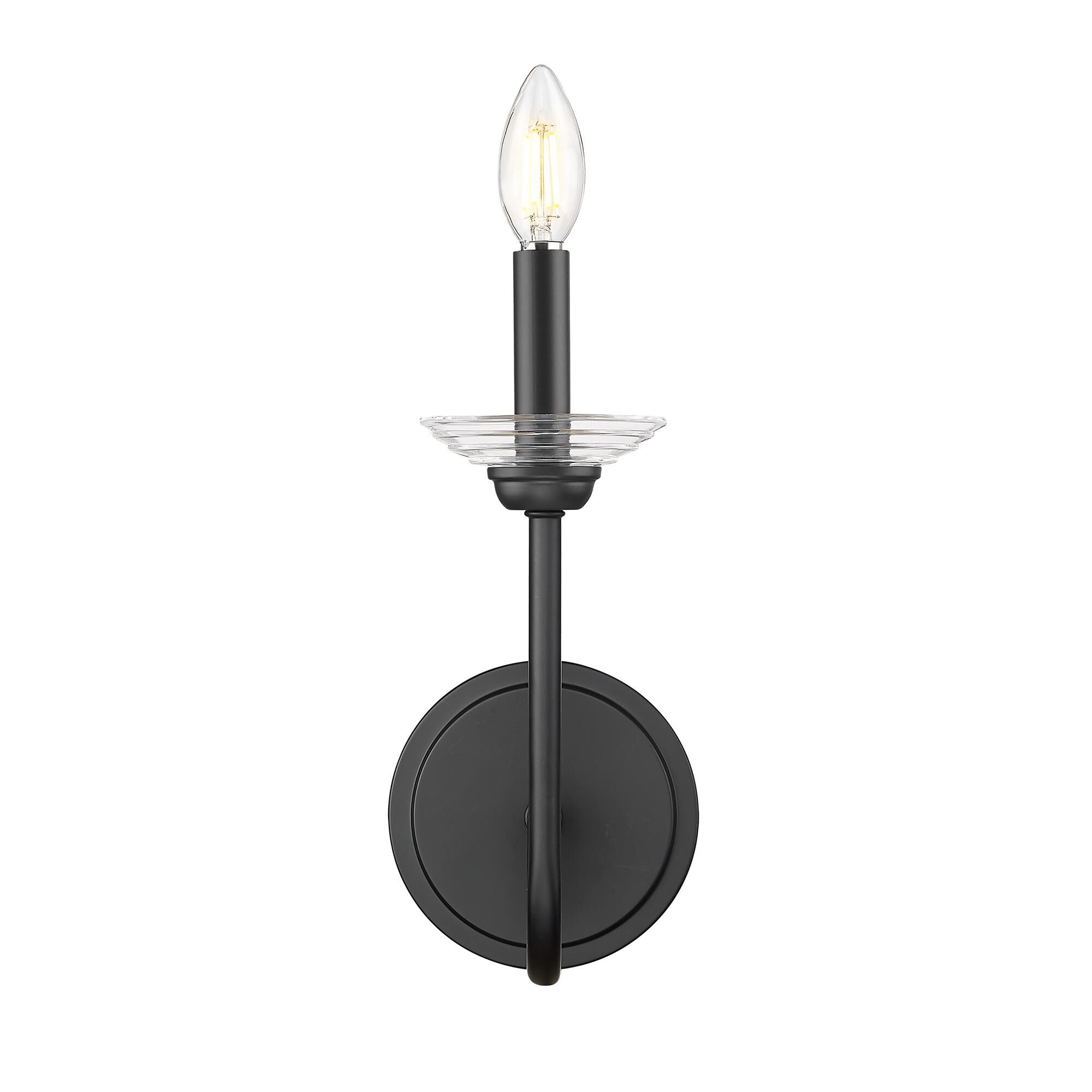 Shown in Matte Black finish and Clear Ribbed glass and Clear Ribbed shade
