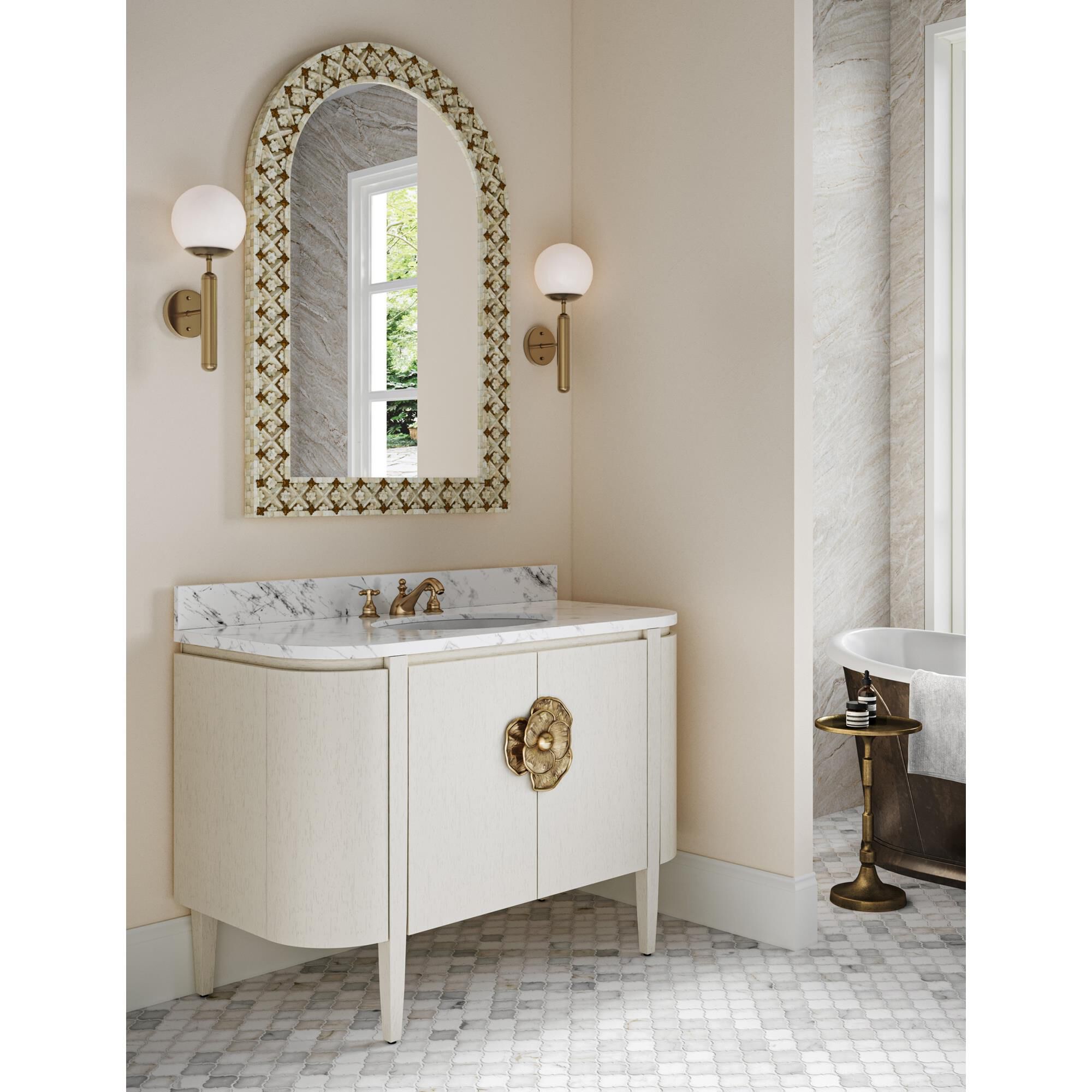 Shown in Caviar Black, Natural, White, Light Antique Brass finish